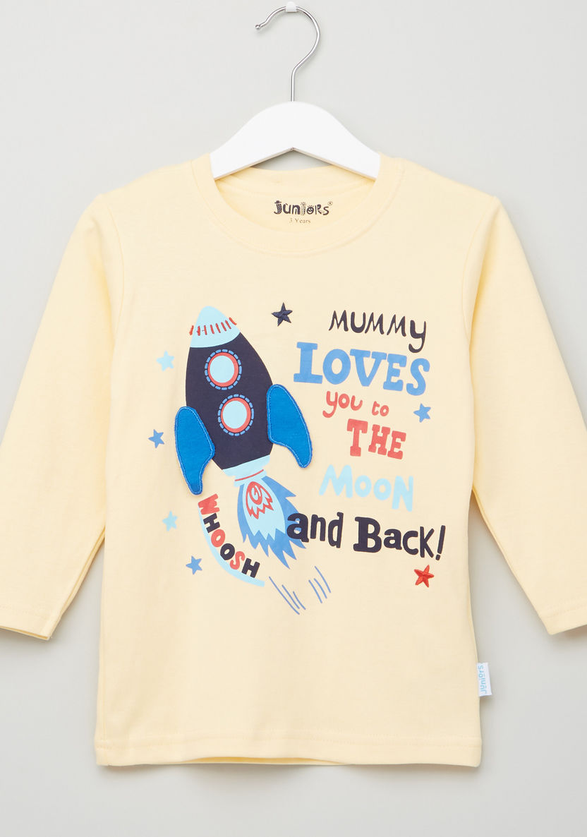 Juniors Printed Long Sleeves T-Shirt and Pyjama Set-Pyjama Sets-image-1