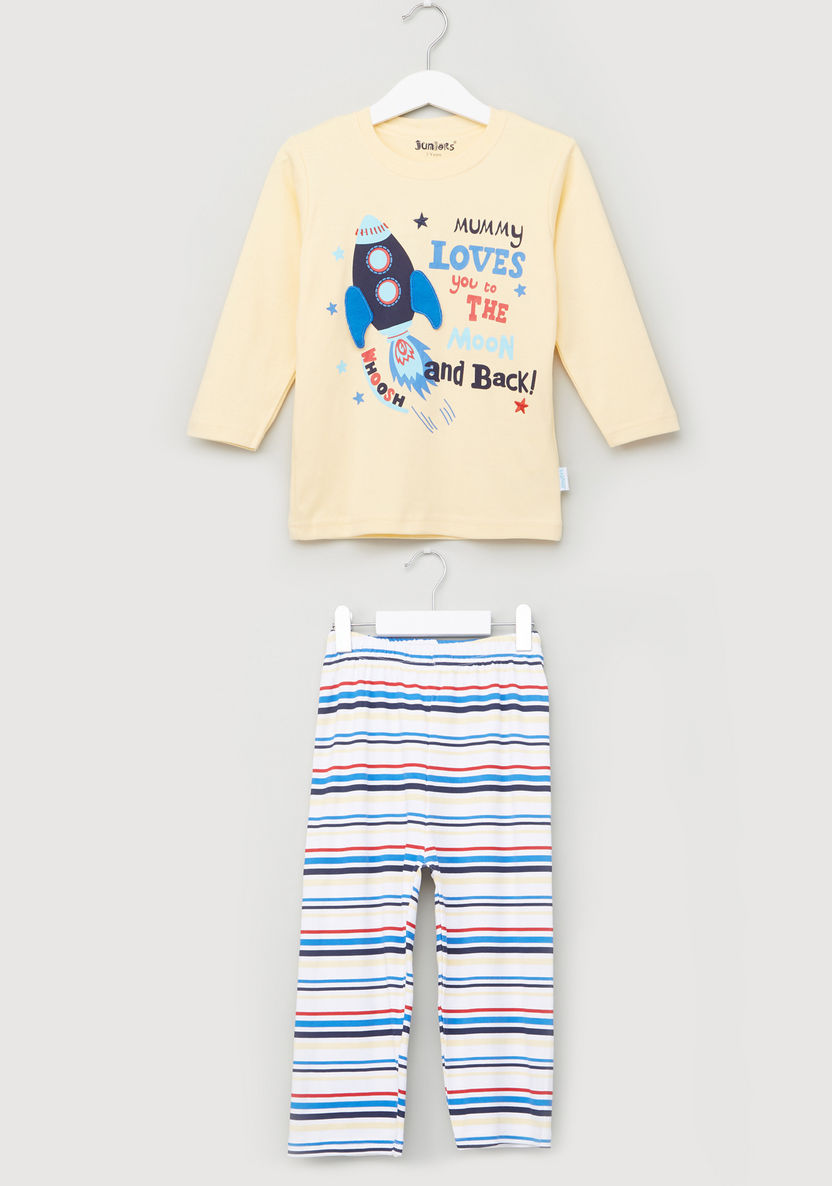 Juniors Printed Long Sleeves T-Shirt and Pyjama Set-Pyjama Sets-image-0