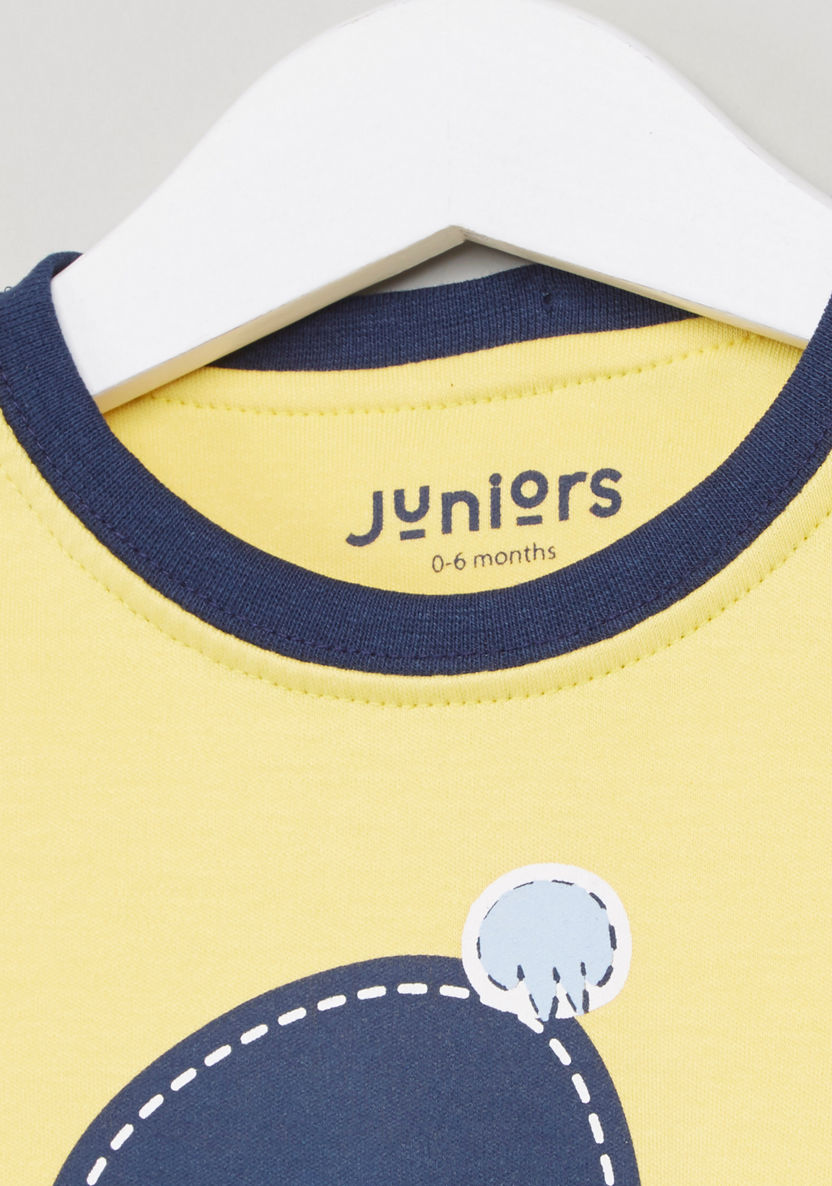 Juniors Printed T-shirt and Striped Pyjama Set-Pyjama Sets-image-2