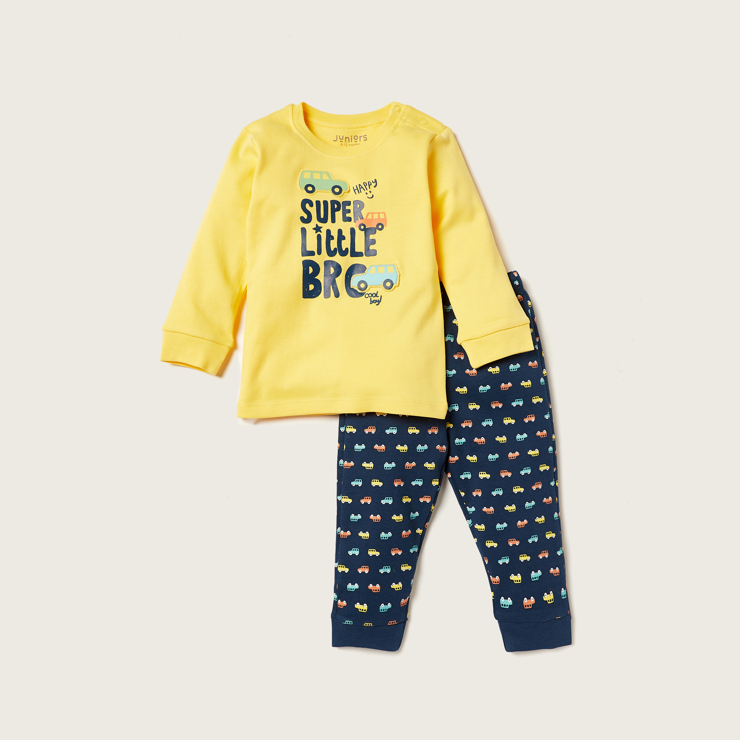 Juniors Printed Long Sleeve T-shirt and Pyjama Set-baby-boys-clothing-nightwear-pyjamasets-image-1