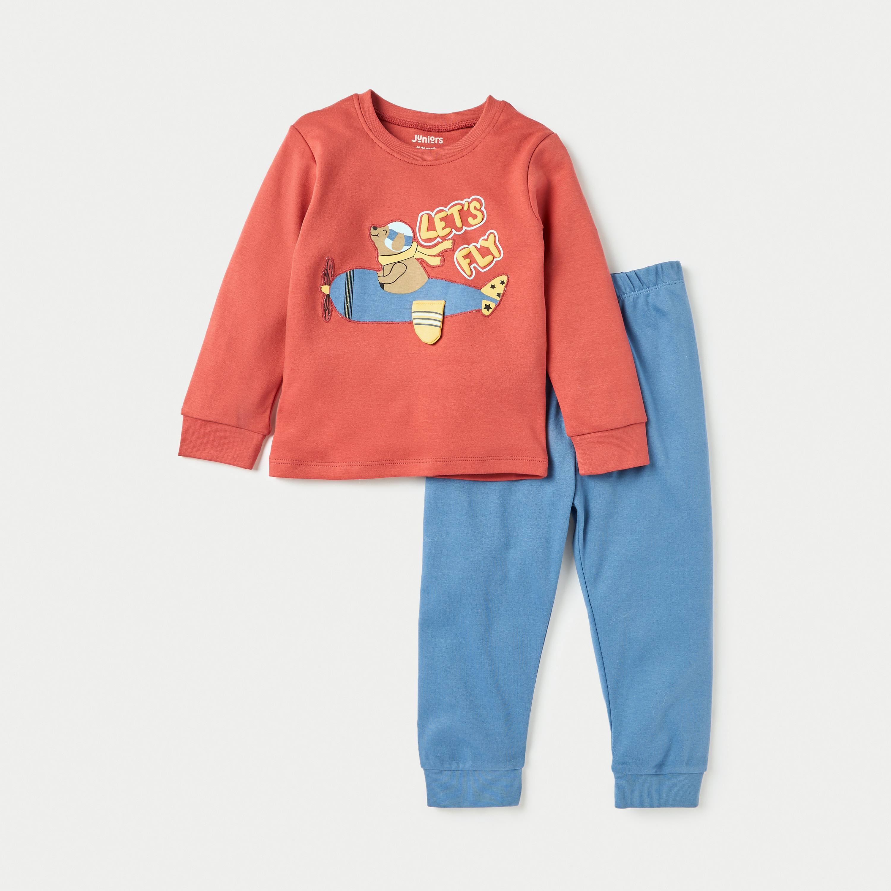 طقم بنطلون بيجاما مطاطي وتيشيرت بأكمام طويلة وتطريز دب من جونيورز-promo_babyshop_Buy3for99_UAE130126-image-1