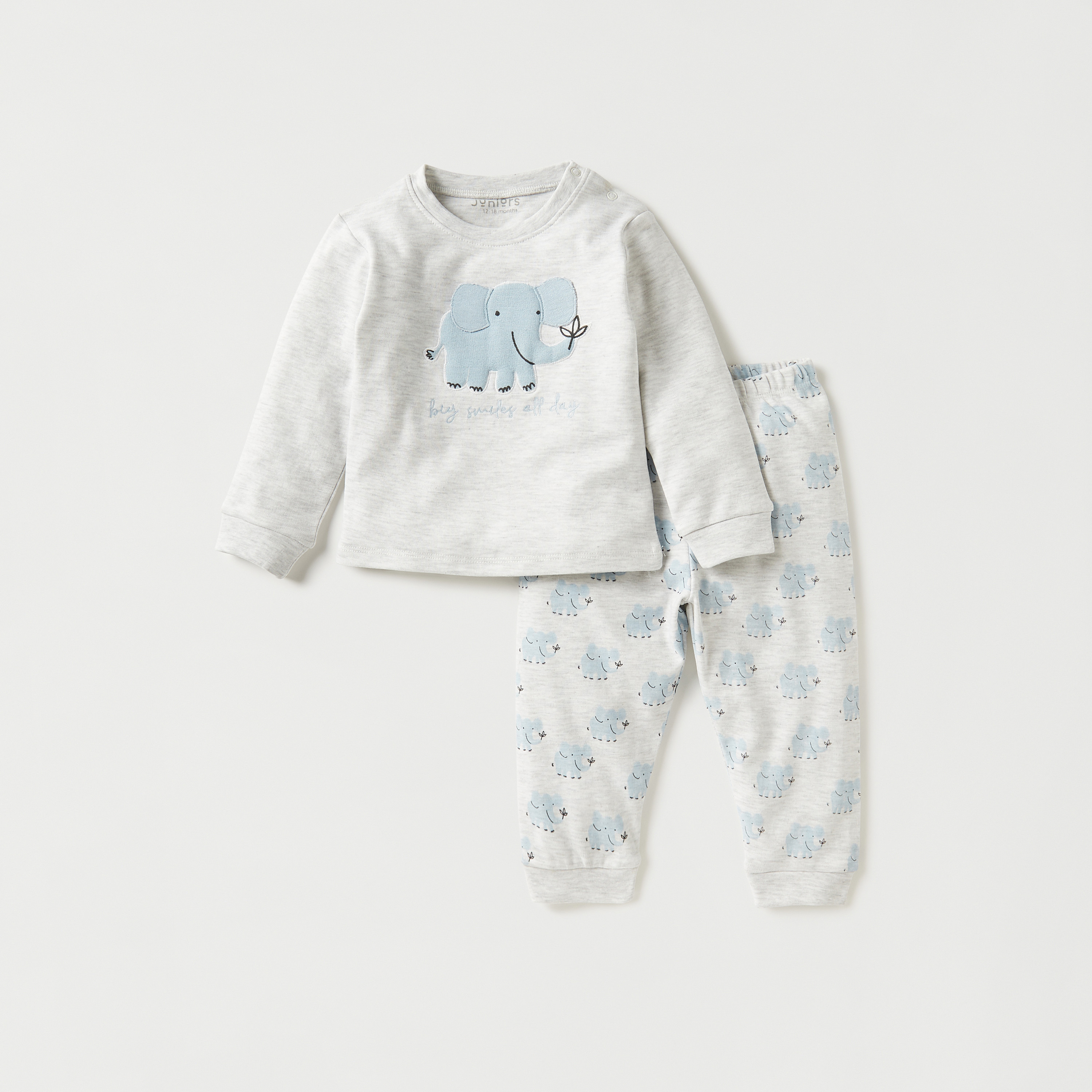 Juniors Elephant Print T-shirt and Pyjama Set-baby-girls-clothing-nightwear-pyjamasets-image-1