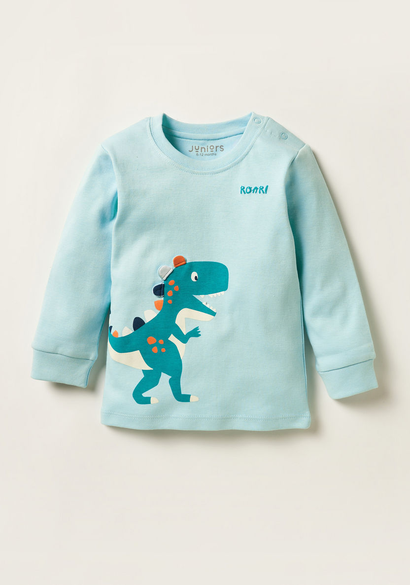 Juniors Dinosaur Print Long Sleeve T-shirt and Pyjama Set-Pyjama Sets-image-2