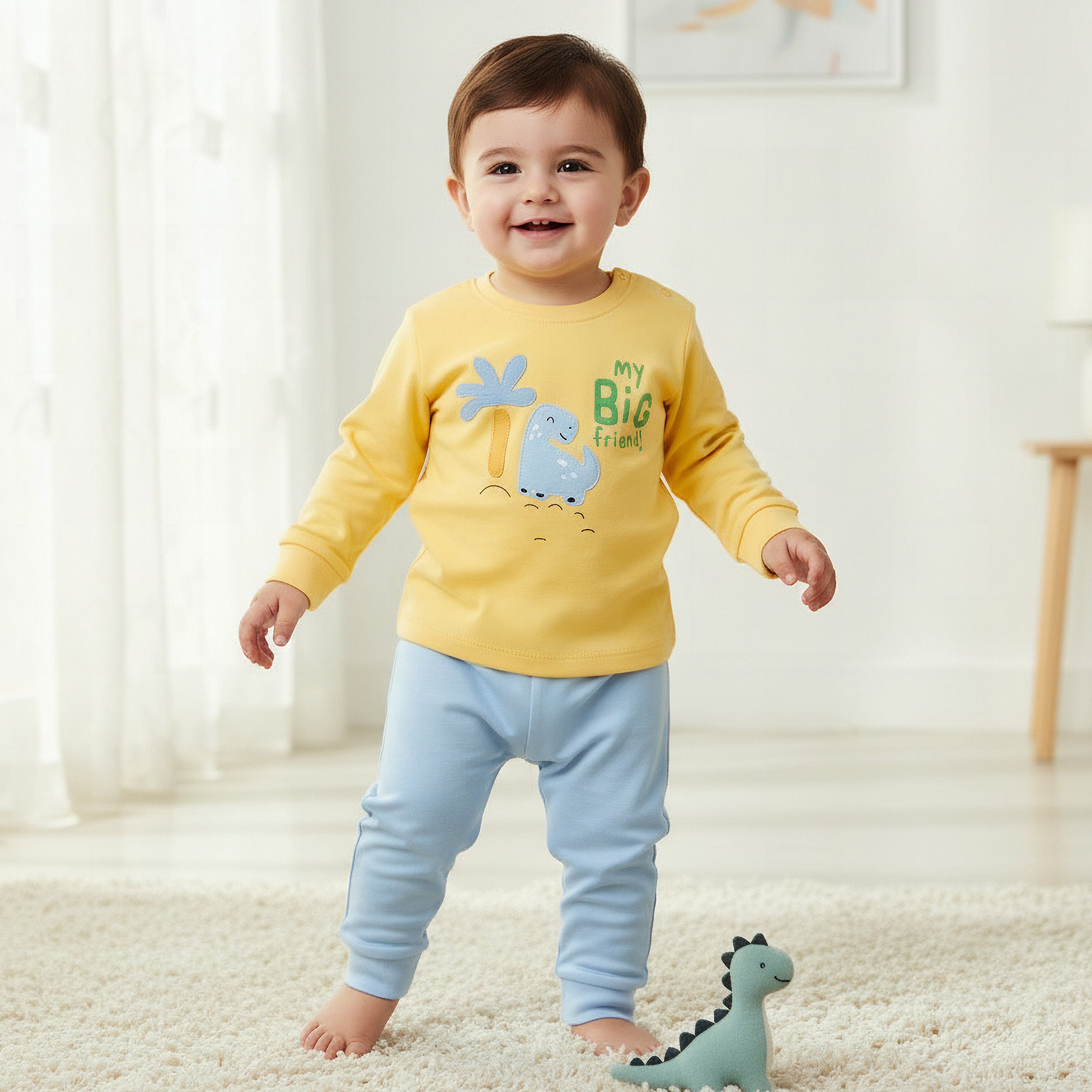 Juniors Cotton Crew Neck Long Sleeves Pyjama Set with Dinosaur Applique-baby-boys-clothing-nightwear-pyjamasets-image-1