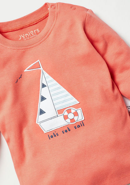 Juniors Sailing Boat Applique T-shirt and Pyjama Set-Pyjama Sets-image-1
