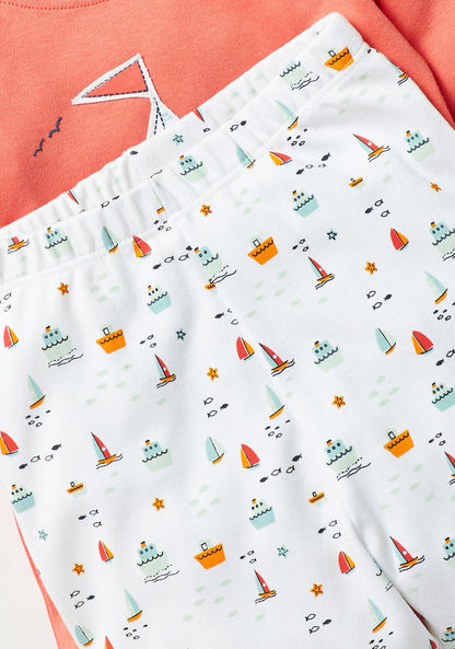 Juniors Sailing Boat Applique T-shirt and Pyjama Set-Pyjama Sets-image-2