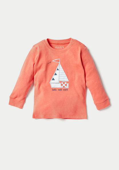 Juniors Sailing Boat Applique T-shirt and Pyjama Set-Pyjama Sets-image-3