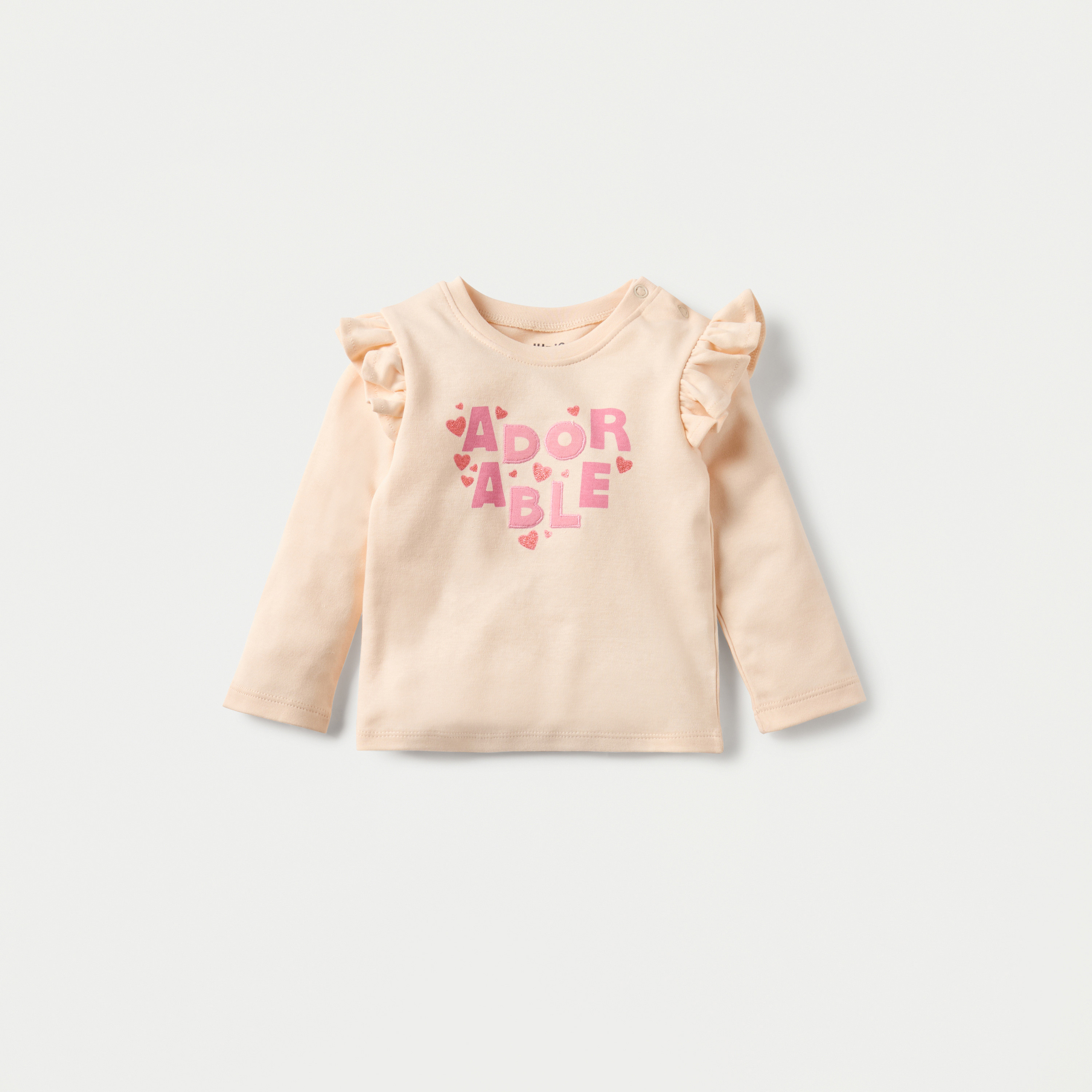 Juniors Heart Print Long Sleeve T-shirt and Elasticated Pyjama Set-baby-girls-clothing-nightwear-pyjamasets-image-2