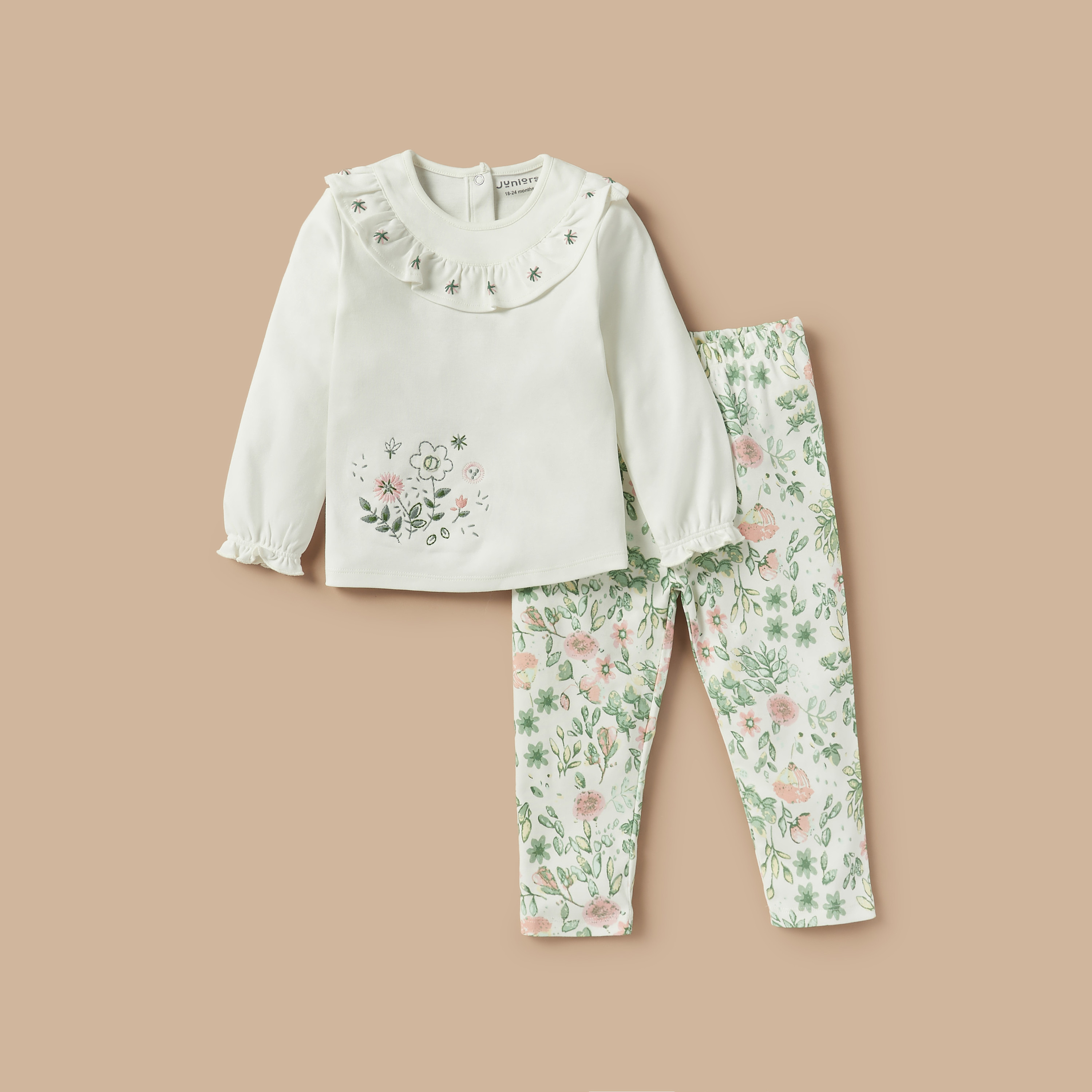 Juniors Floral Print Top and Pyjama Set-baby-girls-clothing-nightwear-pyjamasets-image-1