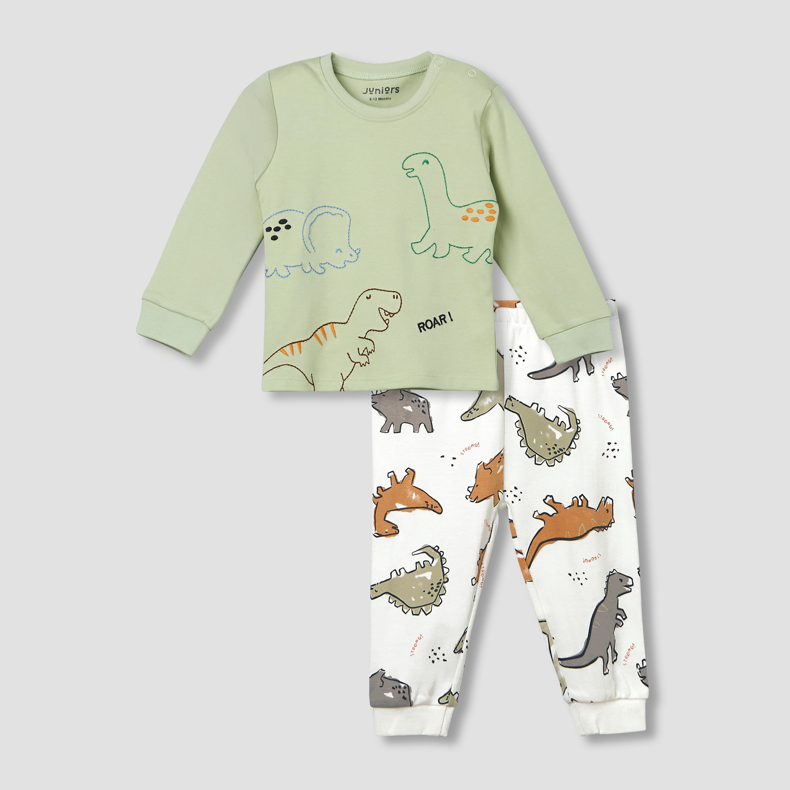 Juniors Cotton Crew Neck Long Sleeves Pyjama Set with Dinosaur Print-baby-boys-clothing-nightwear-pyjamasets-image-2