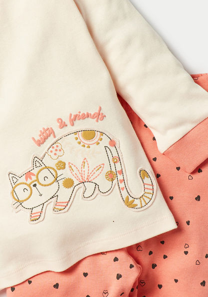 Juniors Cat Applique T-shirt and Pyjama Set-Pyjama Sets-image-1
