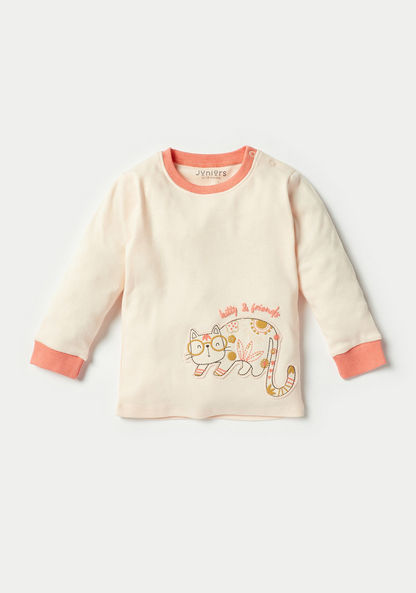 Juniors Cat Applique T-shirt and Pyjama Set-Pyjama Sets-image-3