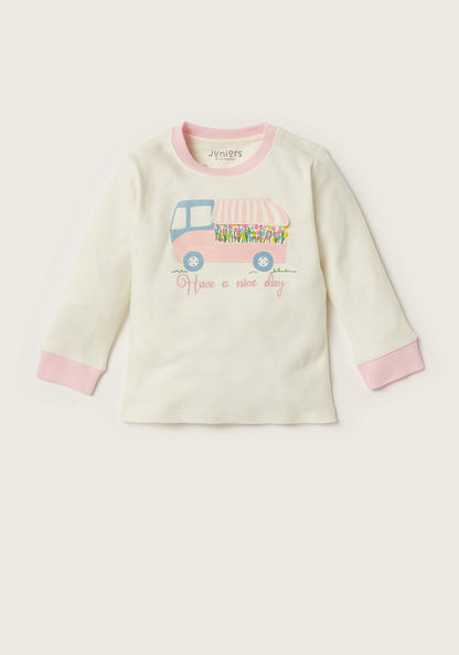 Juniors Printed Round Neck T-shirt and Full Length Pyjama Set-Pyjama Sets-image-1
