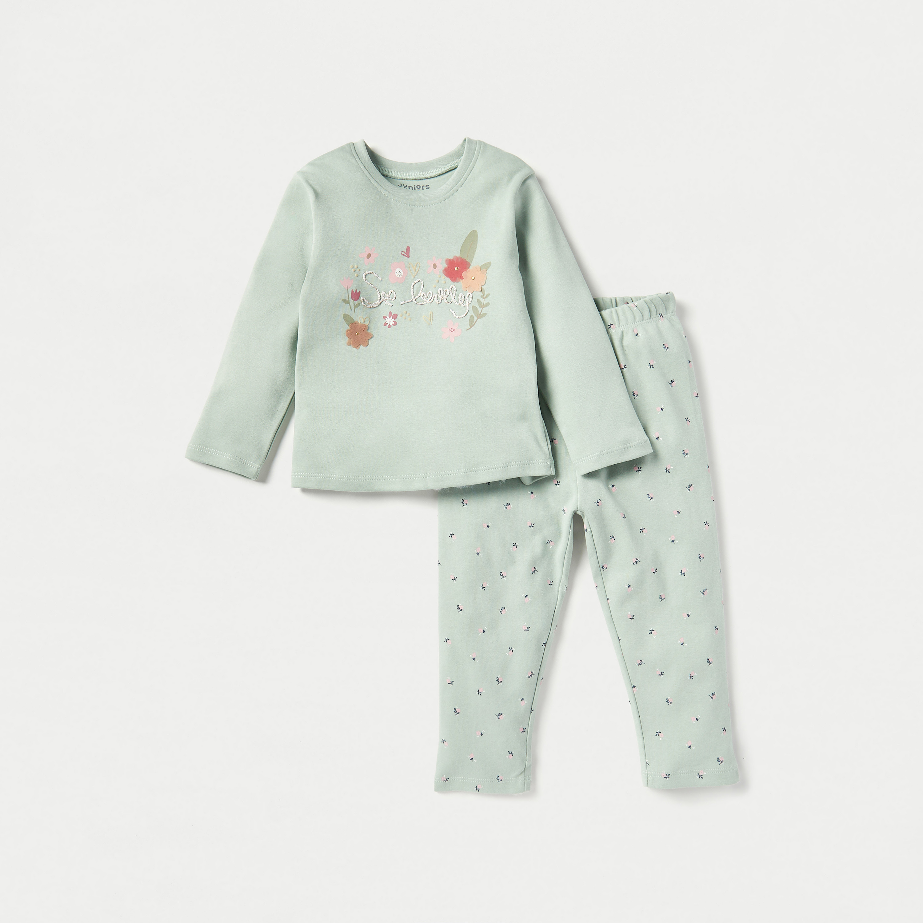 Juniors Floral Print T-shirt and Pyjama Set-promo_babyshop_Buy3for89_KWT130126-image-1