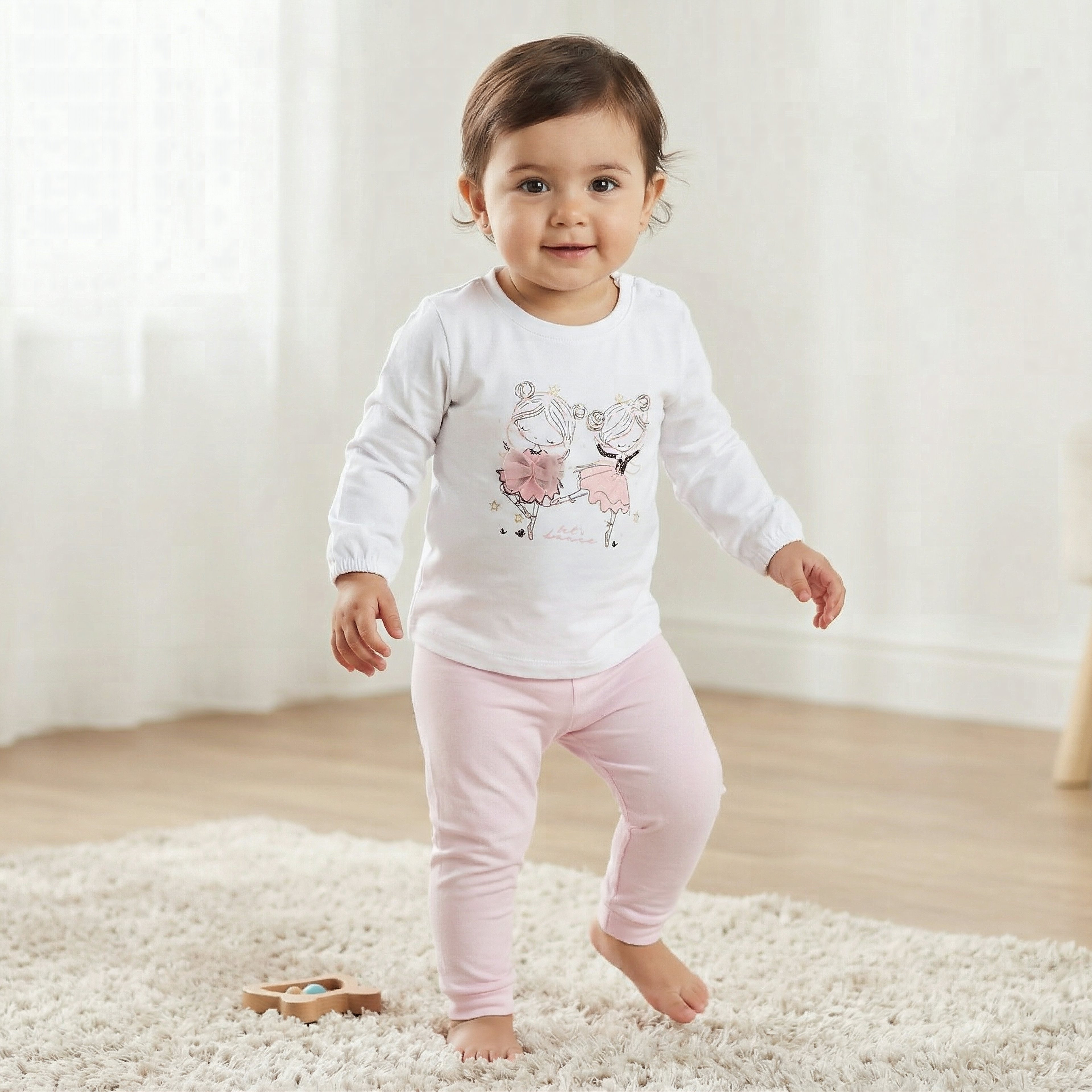 Juniors Cotton Round Neck Long Sleeves Pyjama Set with Ballerina Print-promo_babyshop_Buy3for99_UAE130126-image-1