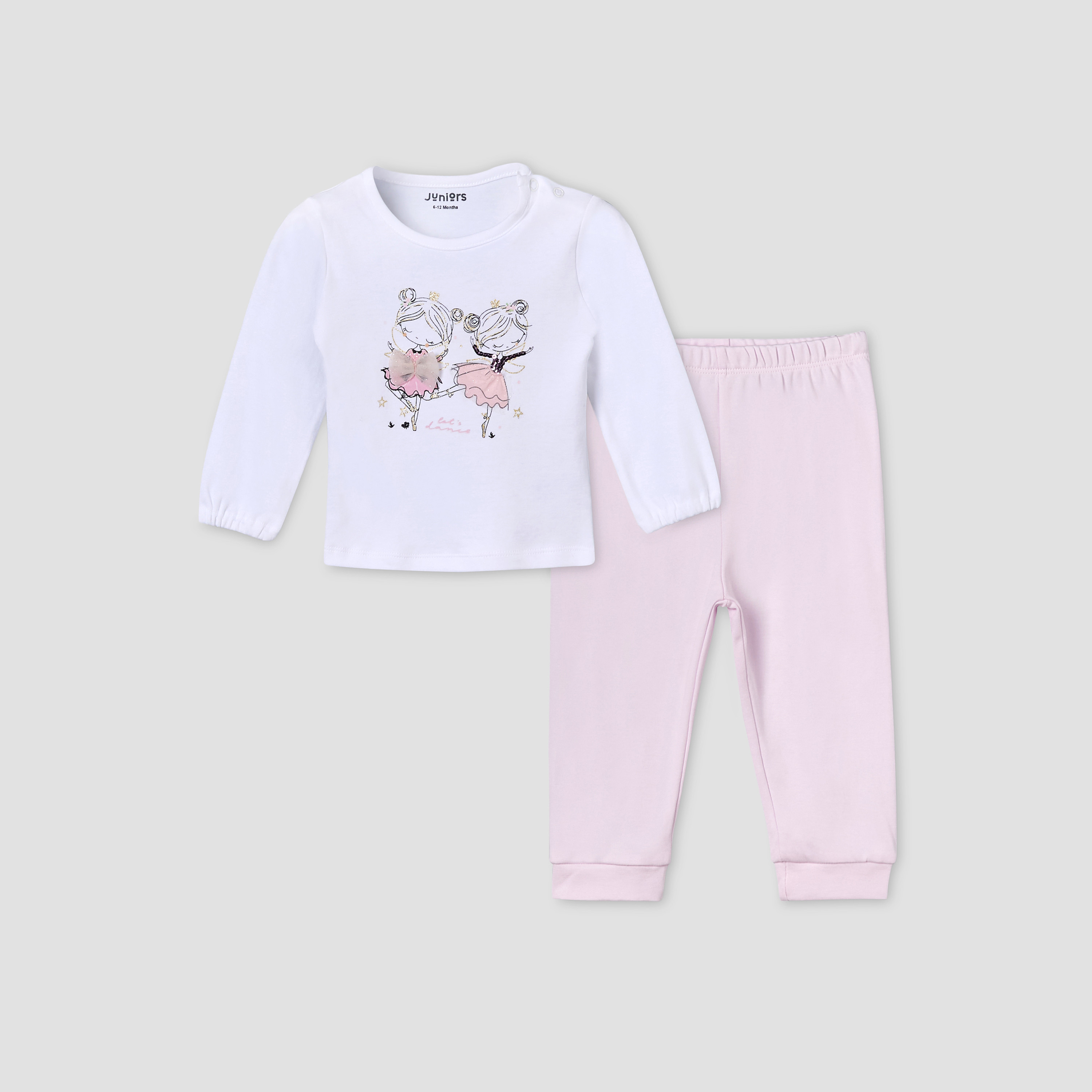 Juniors Cotton Round Neck Long Sleeves Pyjama Set with Ballerina Print-promo_babyshop_Buy3for99_UAE130126-image-2
