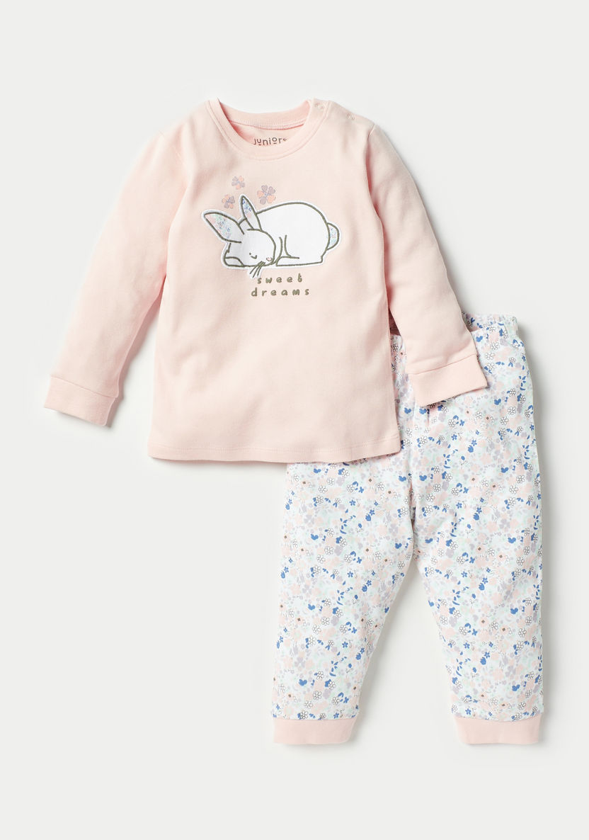 Juniors Bunny Applique T-shirt and Pyjama Set-Pyjama Sets-image-0