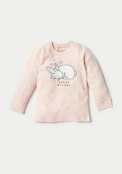 Juniors Bunny Applique T-shirt and Pyjama Set-Pyjama Sets-image-3