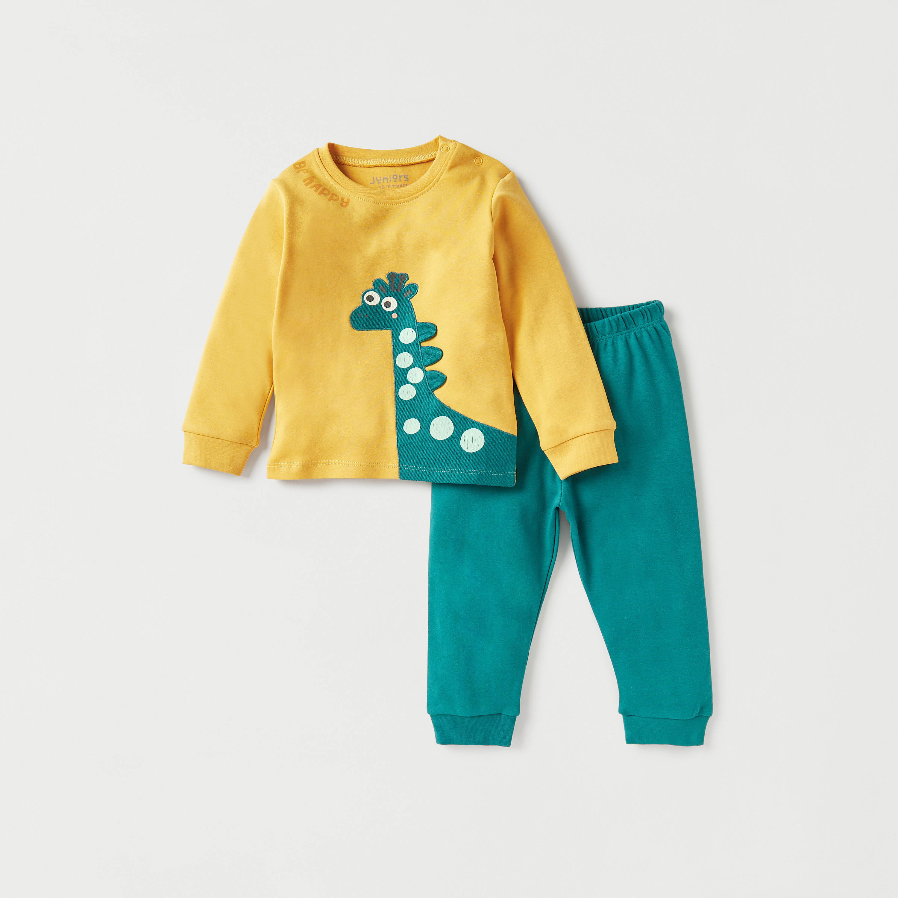 طقم تيشيرت بأكمام طويلة وزخارف ديناصور وبنطلون بيجاما بخصر مطاطي من جونيورز-promo_babyshop_Buy3for99_UAE130126-image-1
