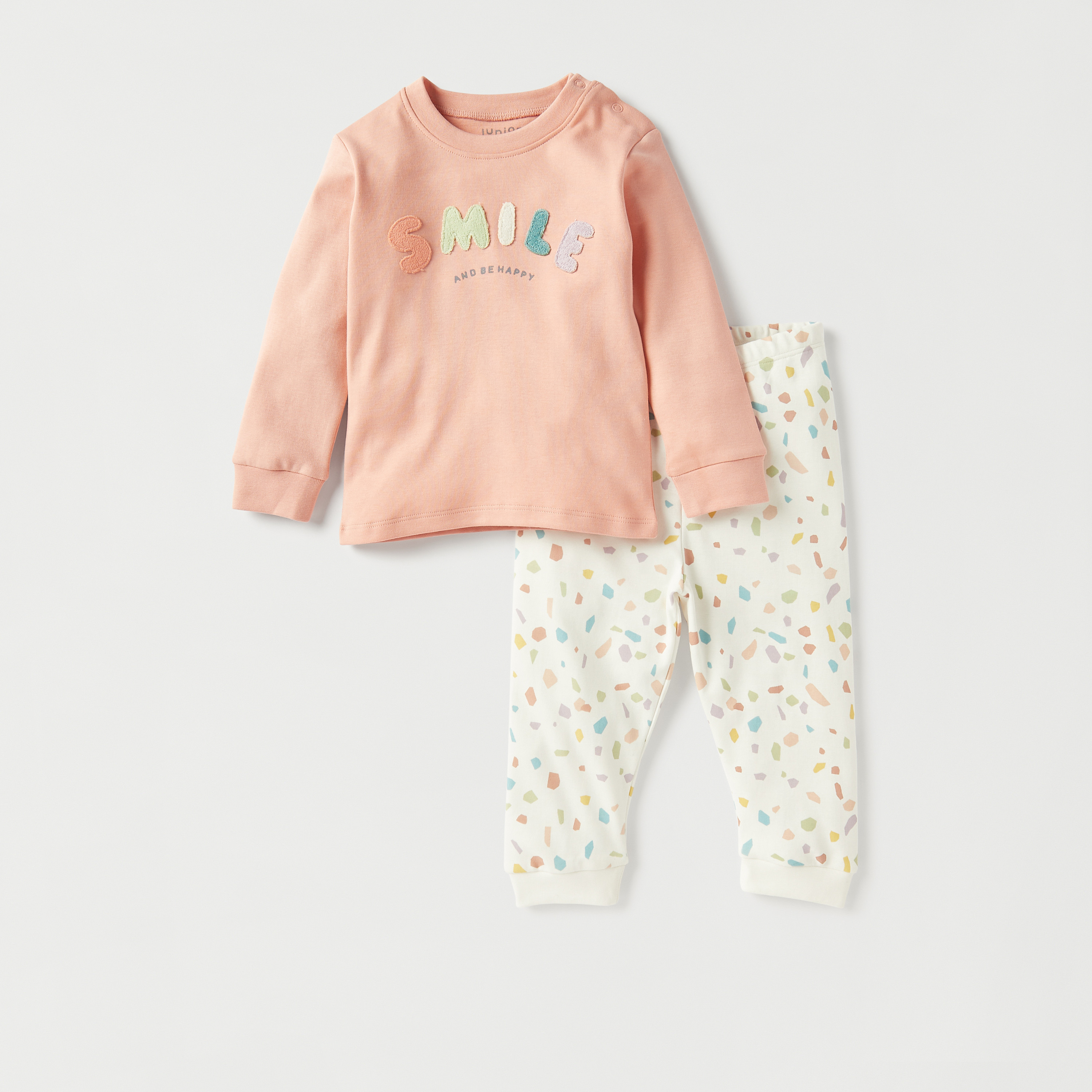 Juniors Smile Applique T-shirt and Printed Pyjama Set-baby-girls-clothing-nightwear-pyjamasets-image-1