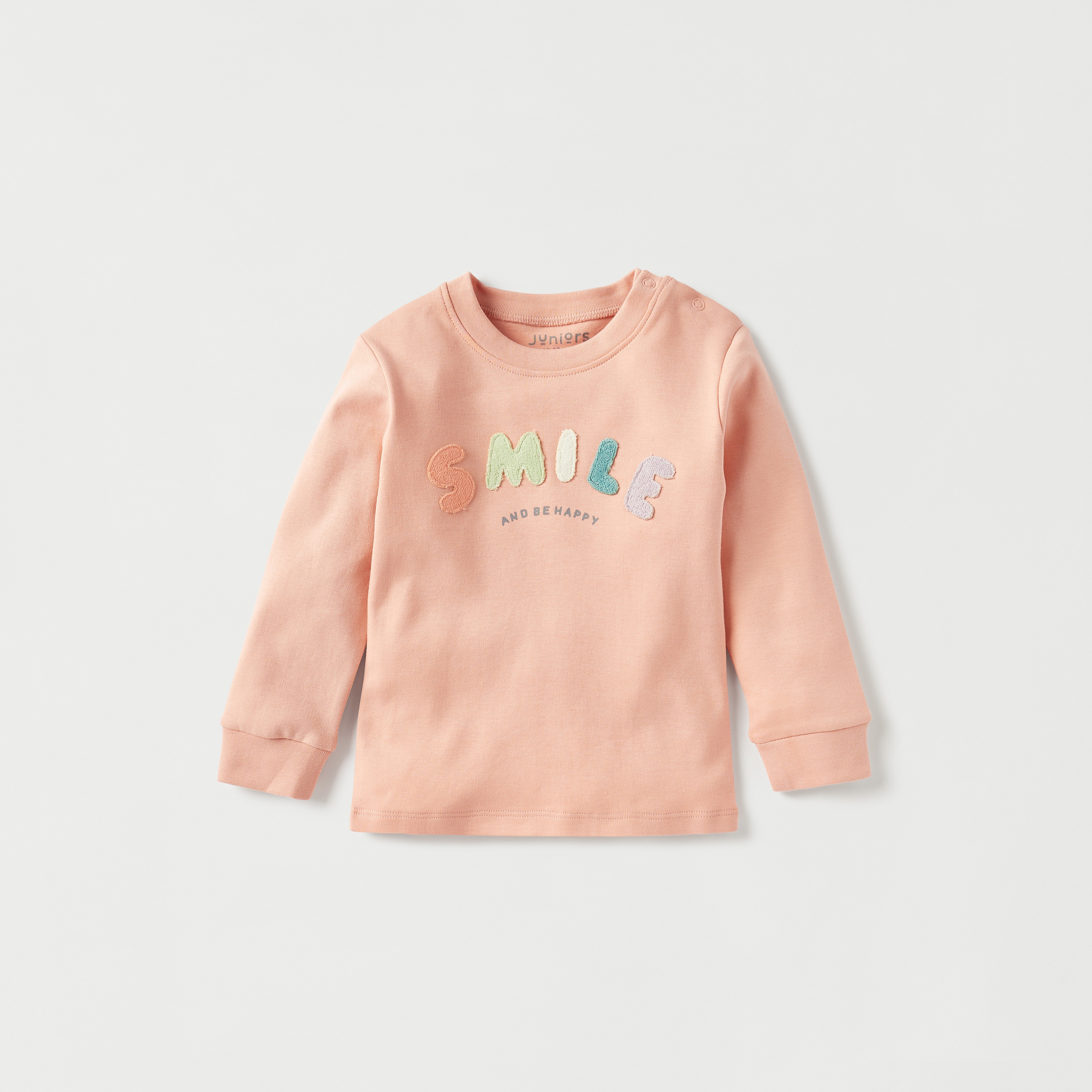 Juniors Smile Applique T-shirt and Printed Pyjama Set-baby-girls-clothing-nightwear-pyjamasets-image-2