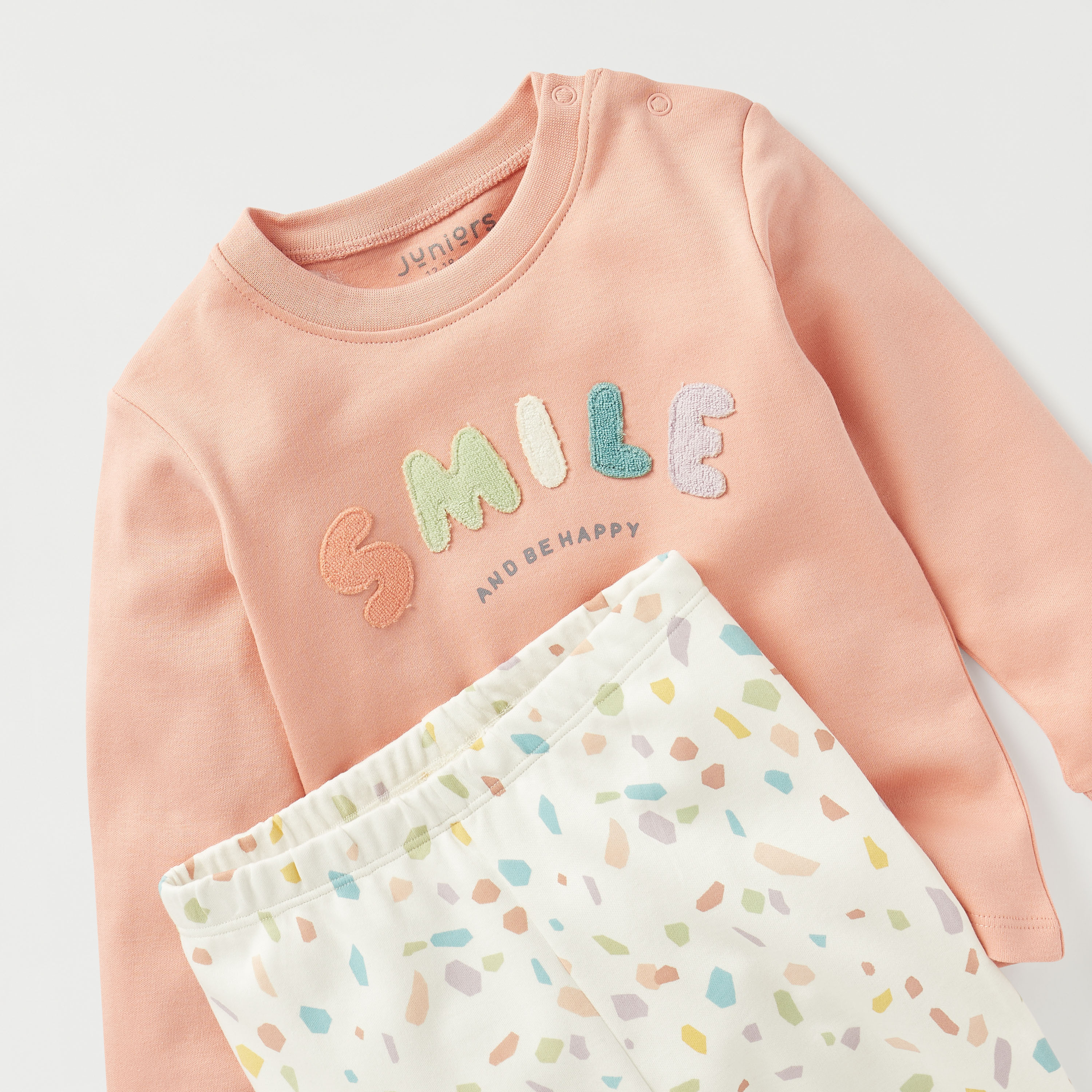 Juniors Smile Applique T-shirt and Printed Pyjama Set-baby-girls-clothing-nightwear-pyjamasets-image-4