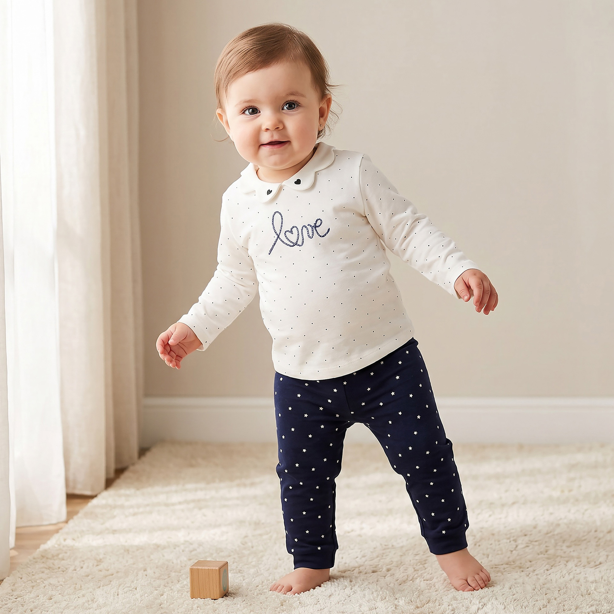Juniors Cotton Collared Long Sleeves Pyjama Set with Embellishments and Print-baby-girls-clothing-nightwear-pyjamasets-image-1