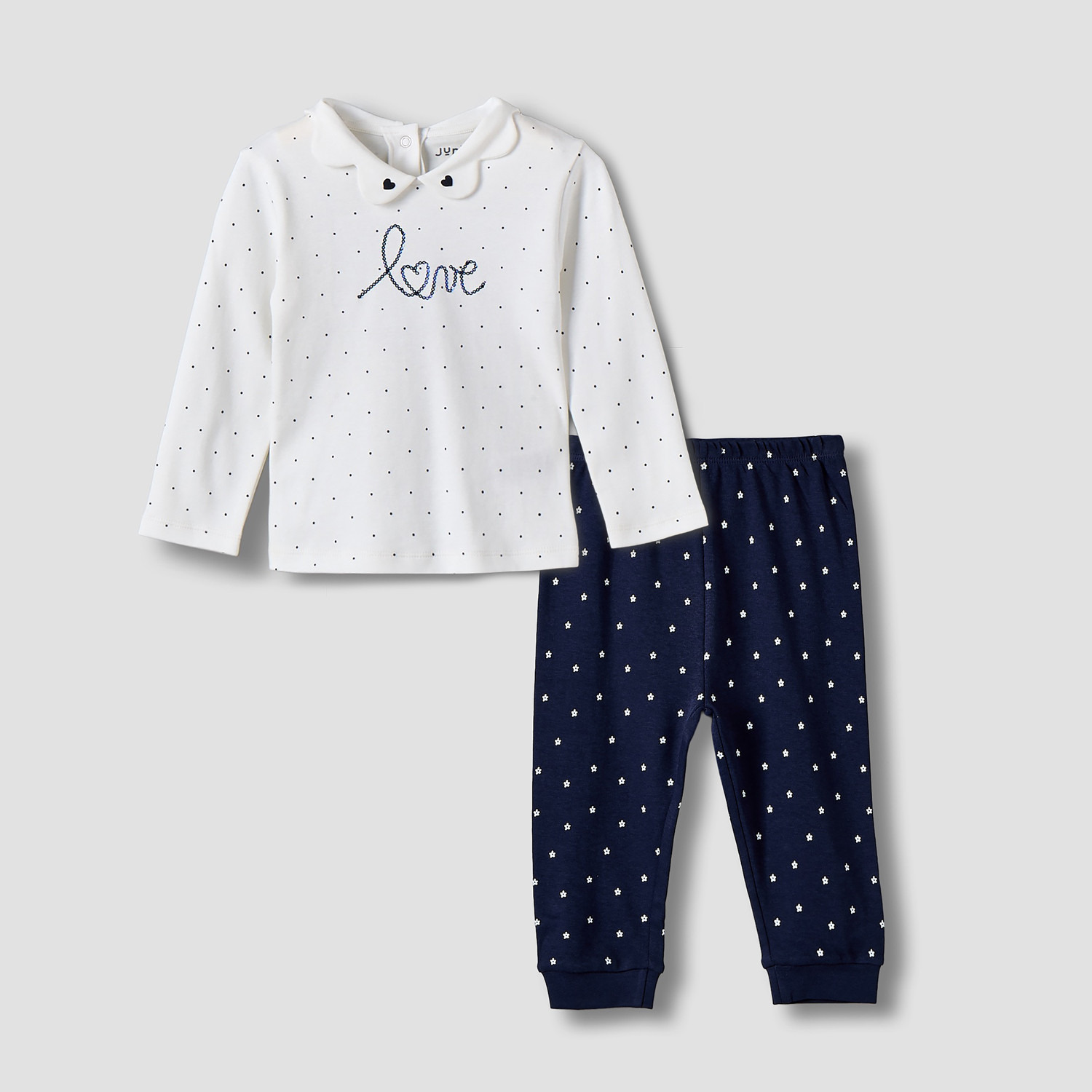 Juniors Cotton Collared Long Sleeves Pyjama Set with Embellishments and Print-baby-girls-clothing-nightwear-pyjamasets-image-2