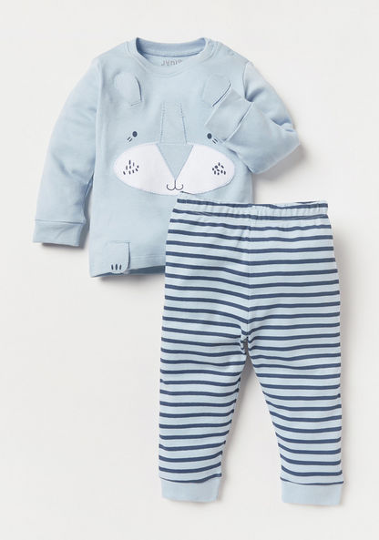 Juniors Applique Detail Long Sleeve T-shirt and Pyjama Set-Pyjama Sets-image-0