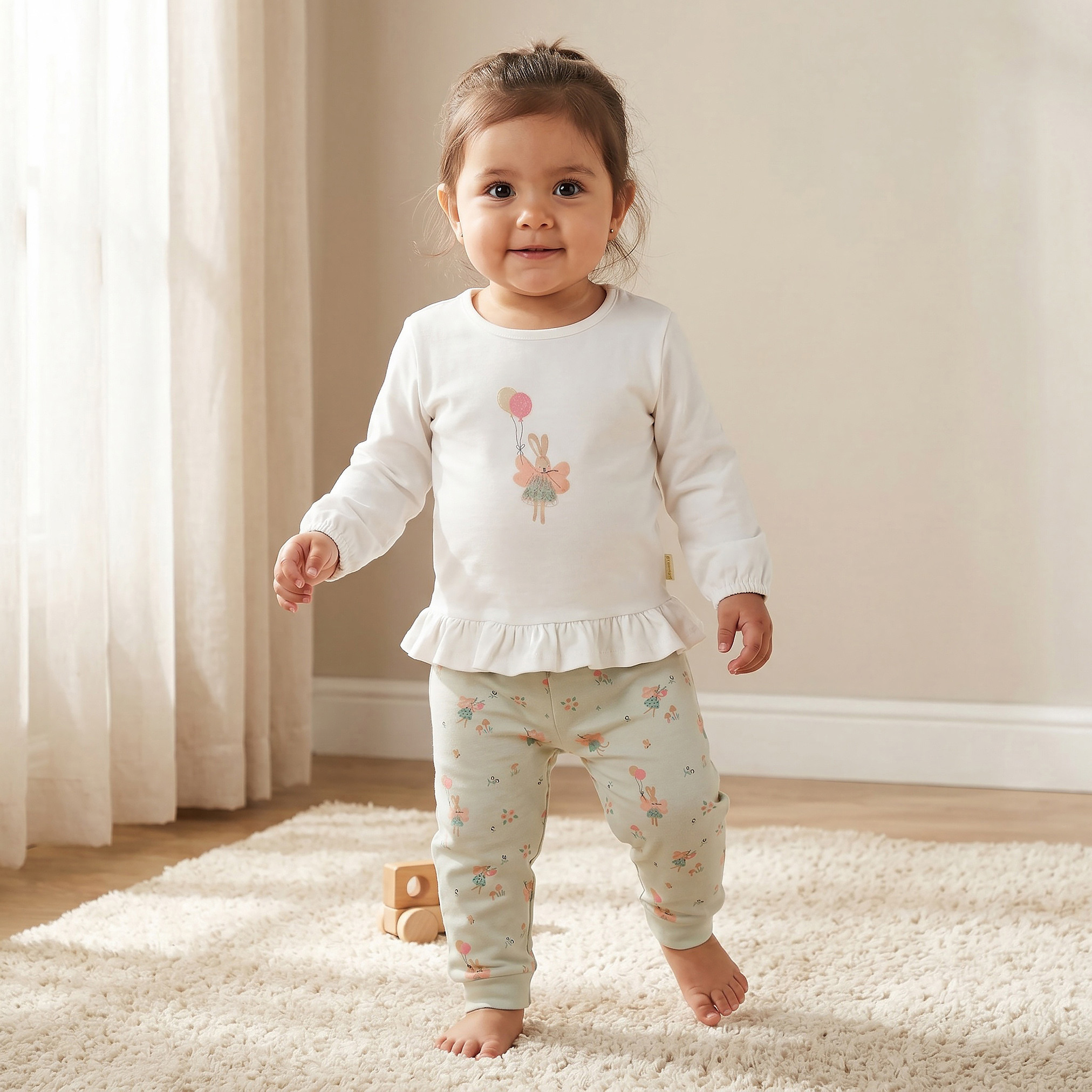 طقم بيجاما قطن بياقة مستديرة وأكمام طويلة من جونيورز-baby-girls-clothing-nightwear-pyjamasets-image-1
