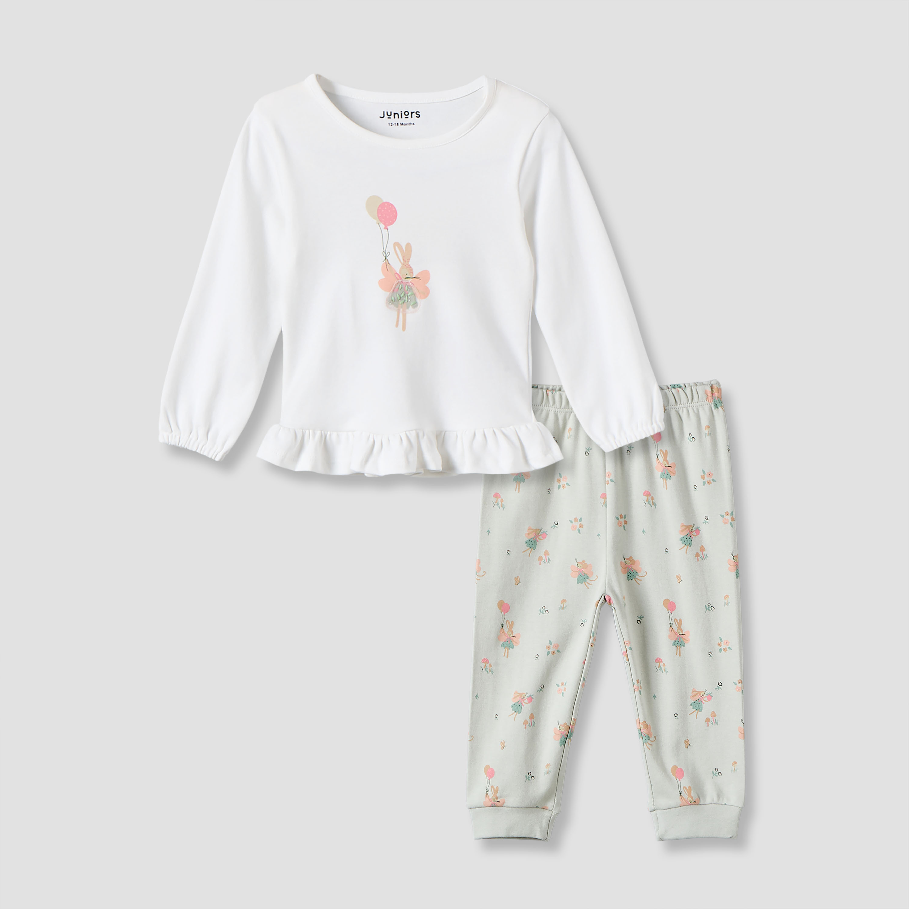 طقم بيجاما قطن بياقة مستديرة وأكمام طويلة من جونيورز-baby-girls-clothing-nightwear-pyjamasets-image-2
