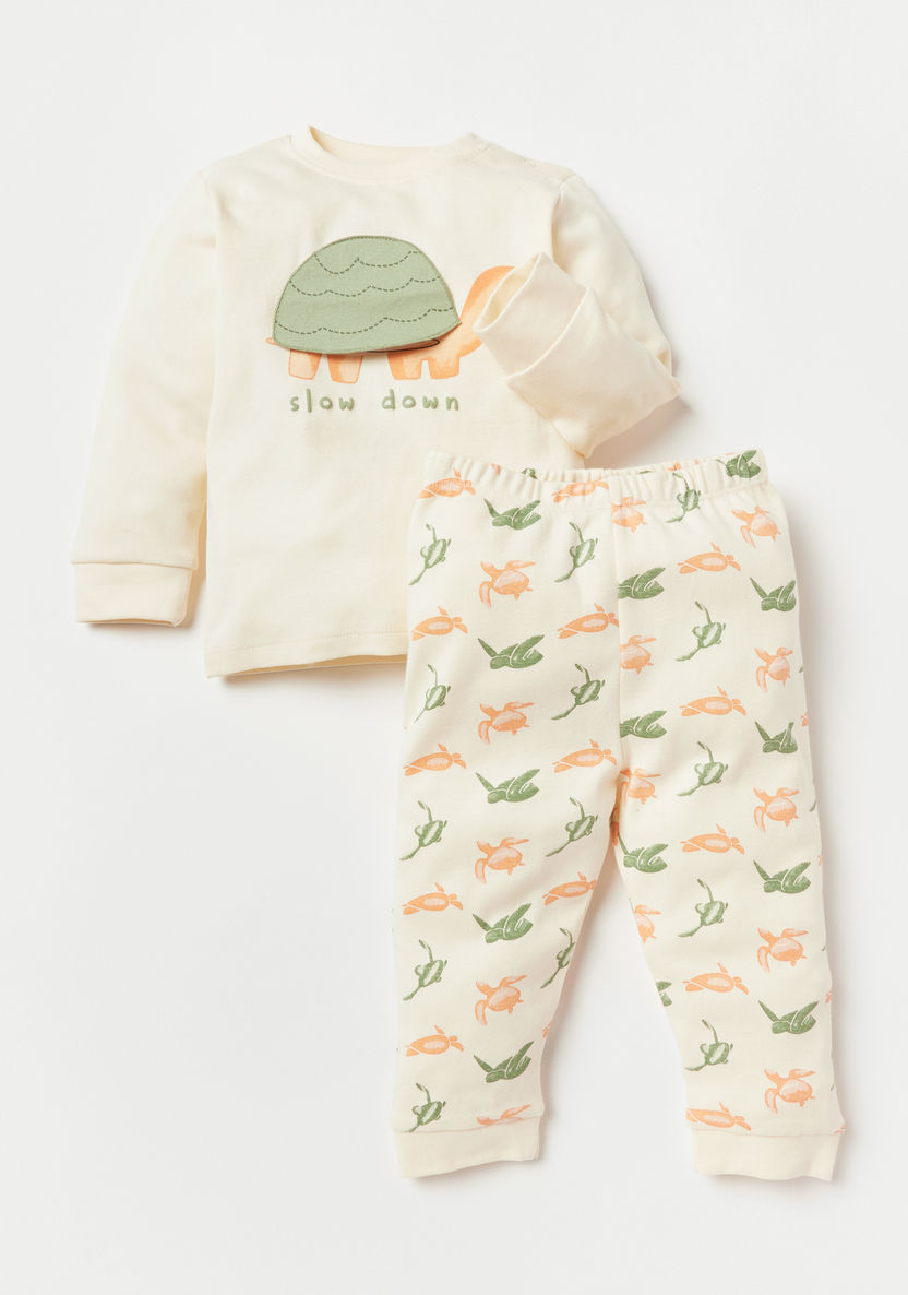 Juniors Turtle Print Long Sleeves T-shirt and Pyjama Set-Pyjama Sets-image-0