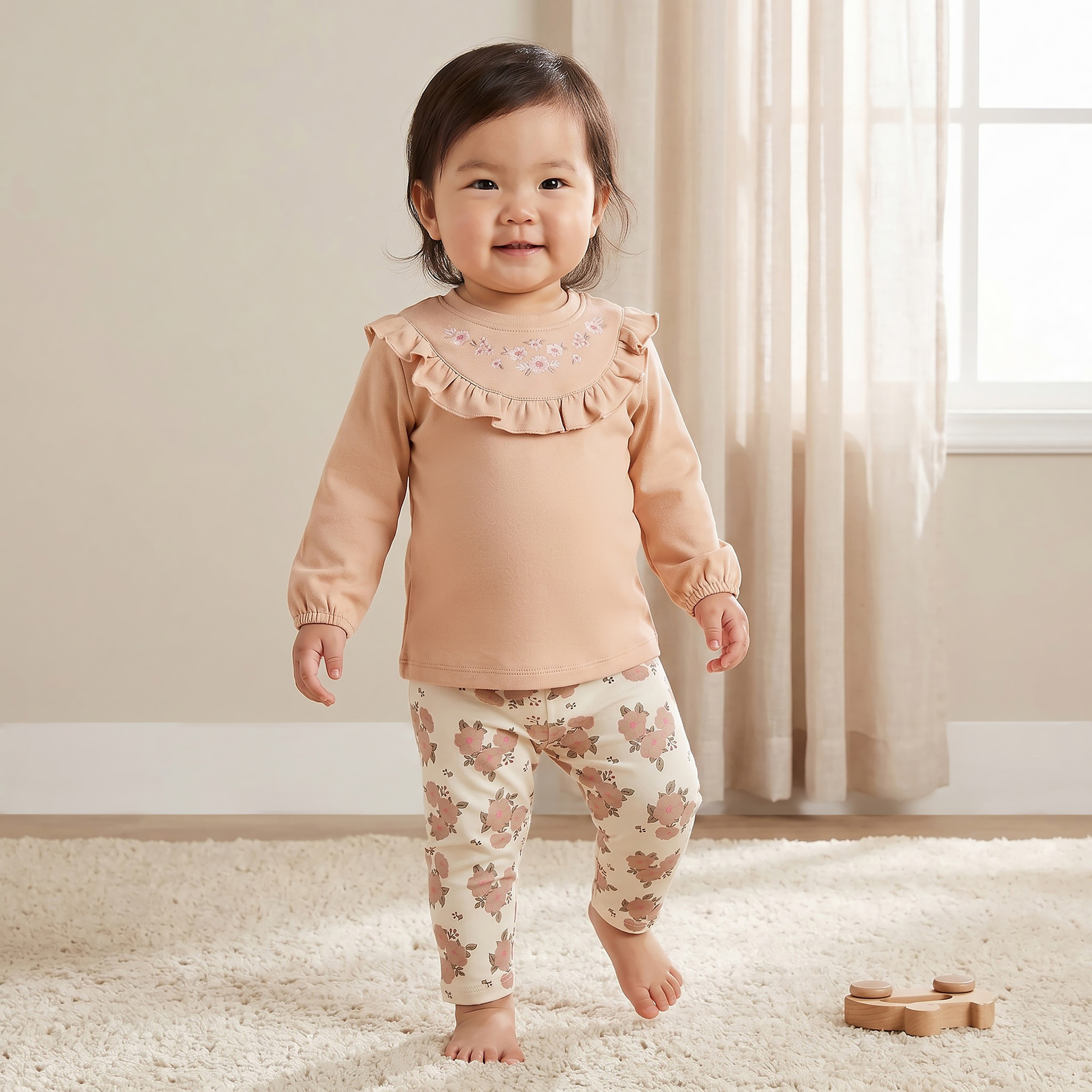 Juniors Cotton Crew Neck Long Sleeves Pyjama Set with Floral Print-baby-girls-clothing-nightwear-pyjamasets-image-1