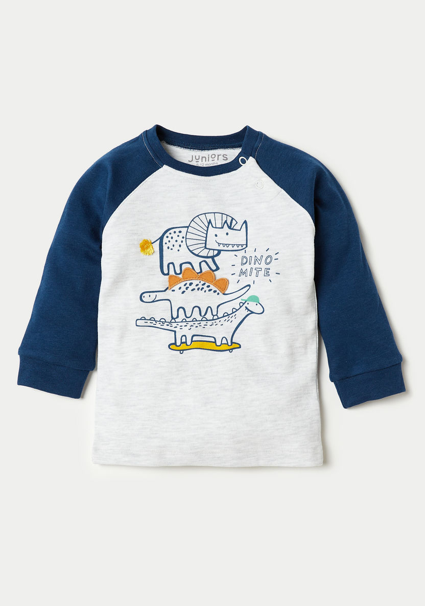 Juniors Dinosaur Print Long Sleeves T-shirt and Pyjama Set-Pyjama Sets-image-1