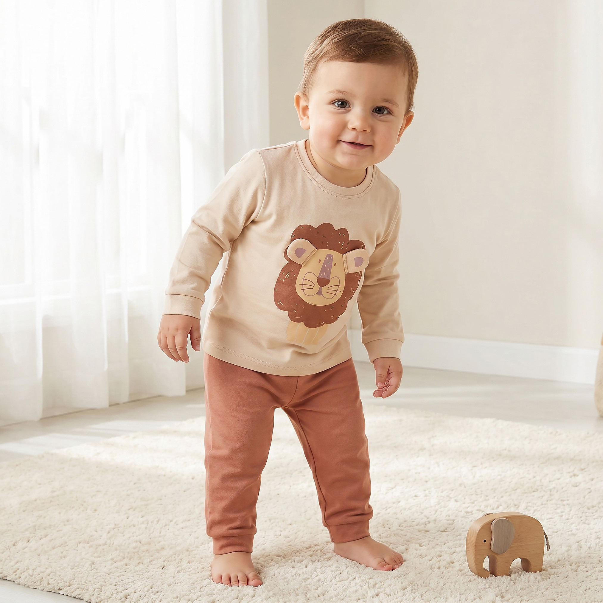 طقم بيجاما قطن بياقة ضيقة وأكمام طويلة وطبعات من جونيورز-baby-boys-clothing-nightwear-pyjamasets-image-1