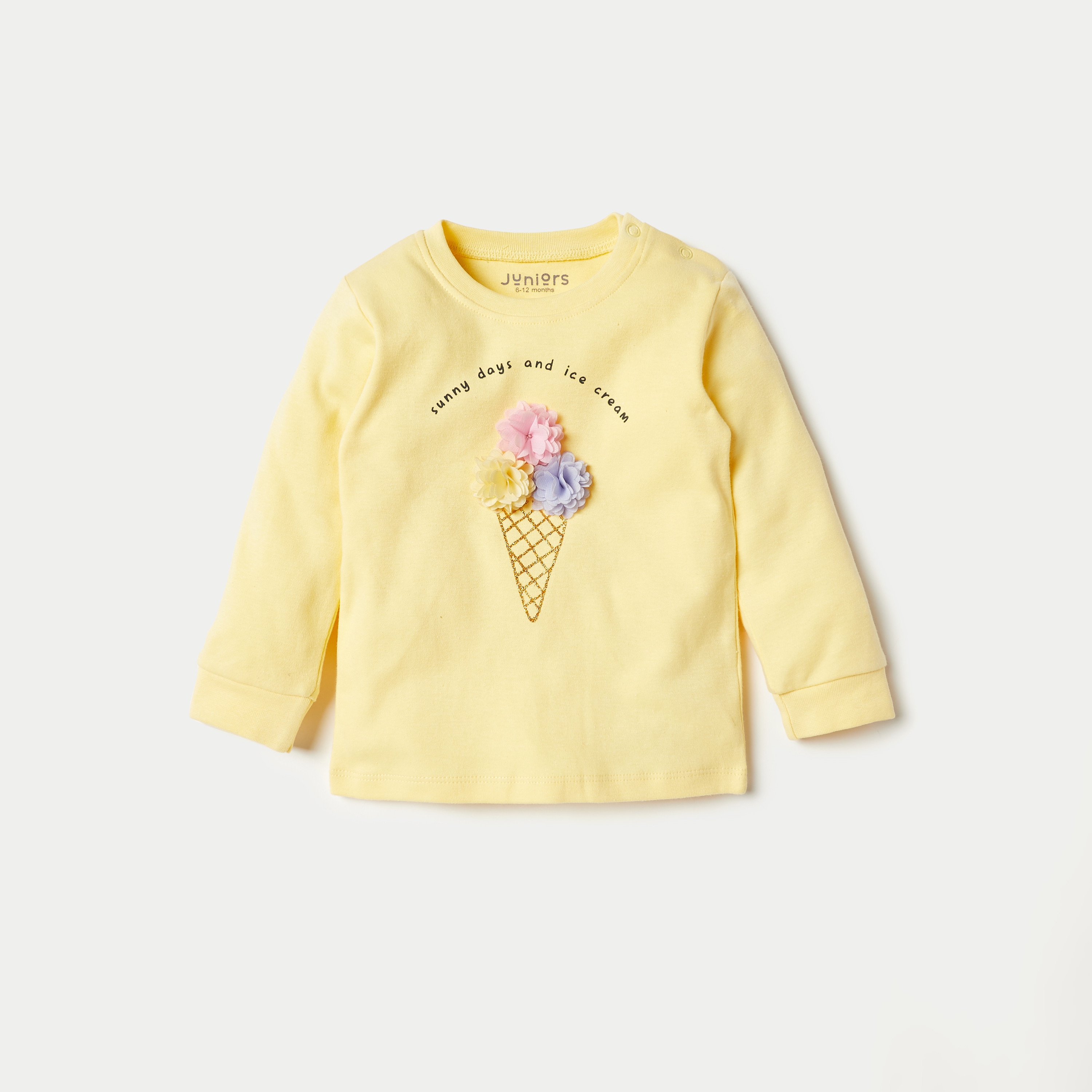 Juniors Applique Detail Long Sleeve Sweatshirt and Printed Pyjama Set-baby-girls-clothing-nightwear-pyjamasets-image-2