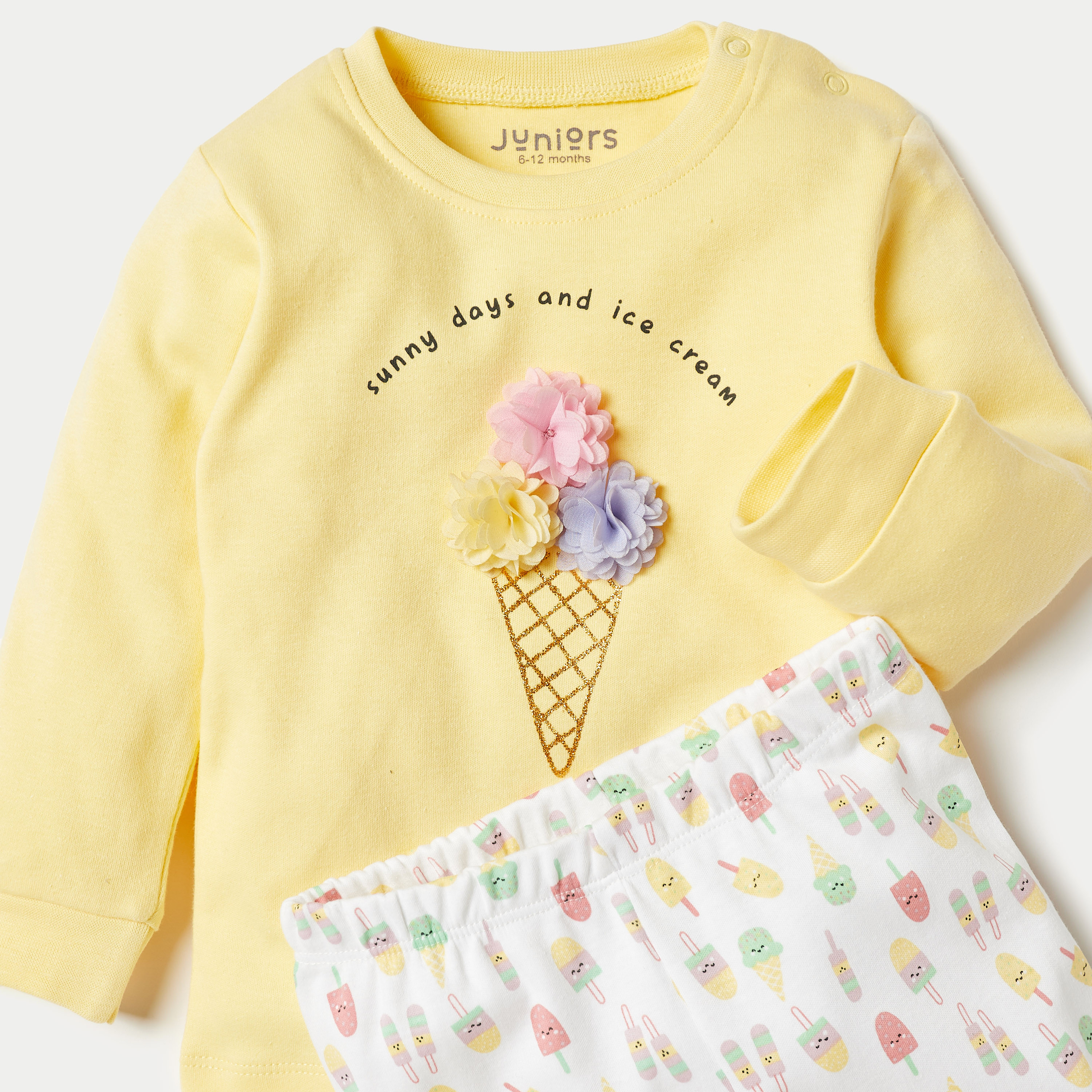 Juniors Applique Detail Long Sleeve Sweatshirt and Printed Pyjama Set-baby-girls-clothing-nightwear-pyjamasets-image-4