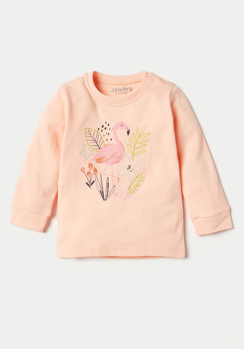 Juniors Flamingo Print Long Sleeve Sweatshirt and Pyjama Set-Pyjama Sets-image-1