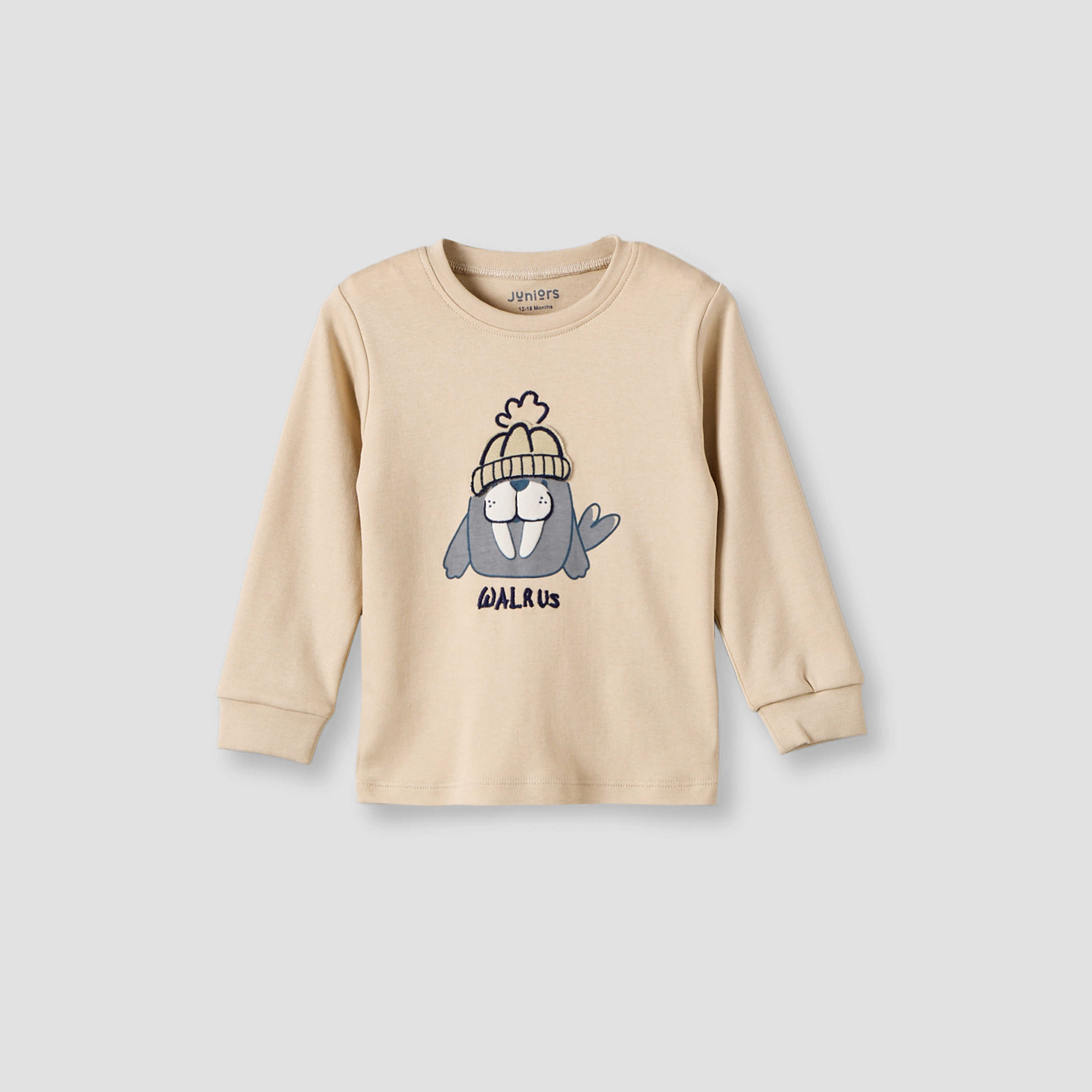 طقم بيجاما قطن بياقة دائرية وأكمام طويلة بطبعة حيوان الفظ من جونيورز-baby-boys-clothing-nightwear-pyjamasets-image-3