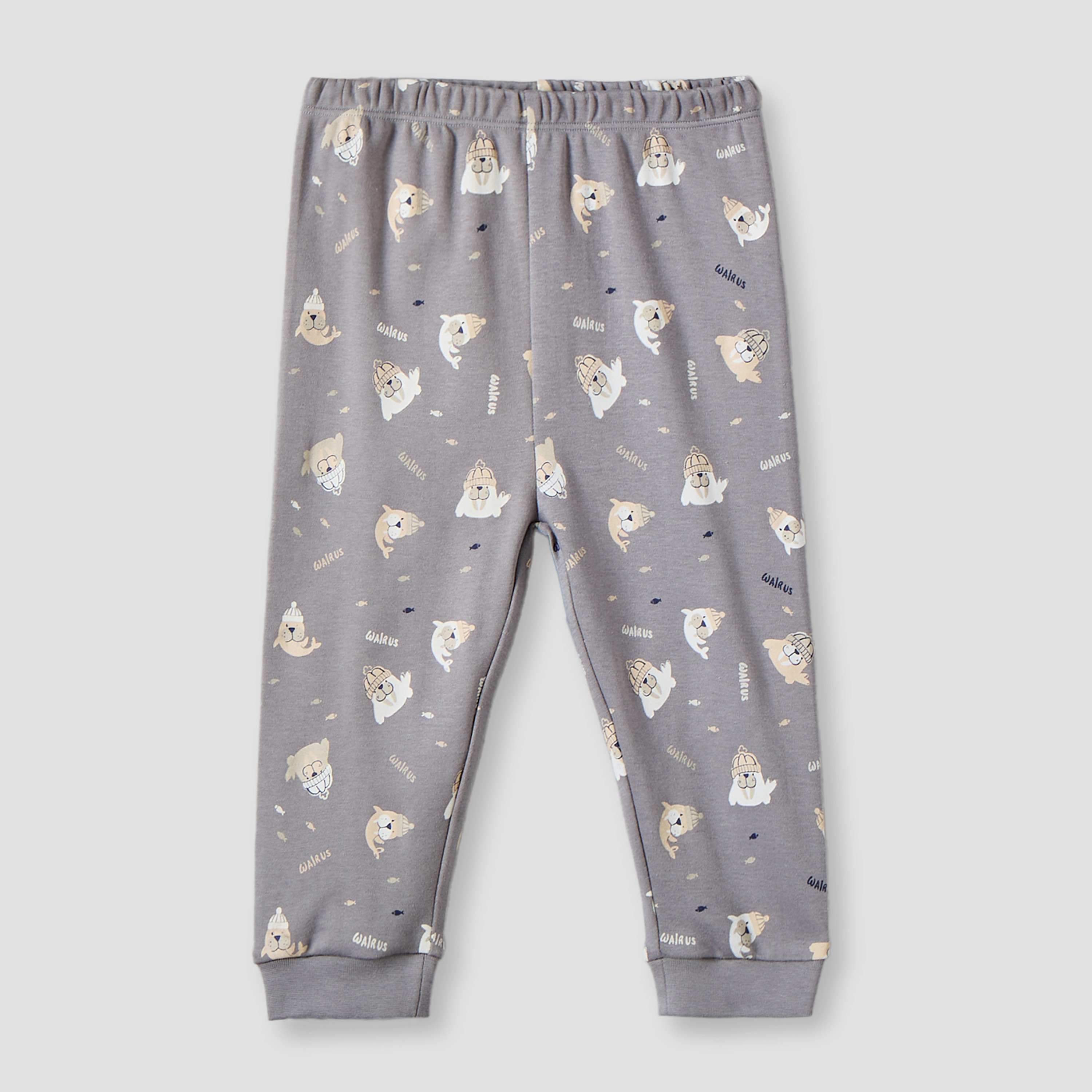 طقم بيجاما قطن بياقة دائرية وأكمام طويلة بطبعة حيوان الفظ من جونيورز-baby-boys-clothing-nightwear-pyjamasets-image-5