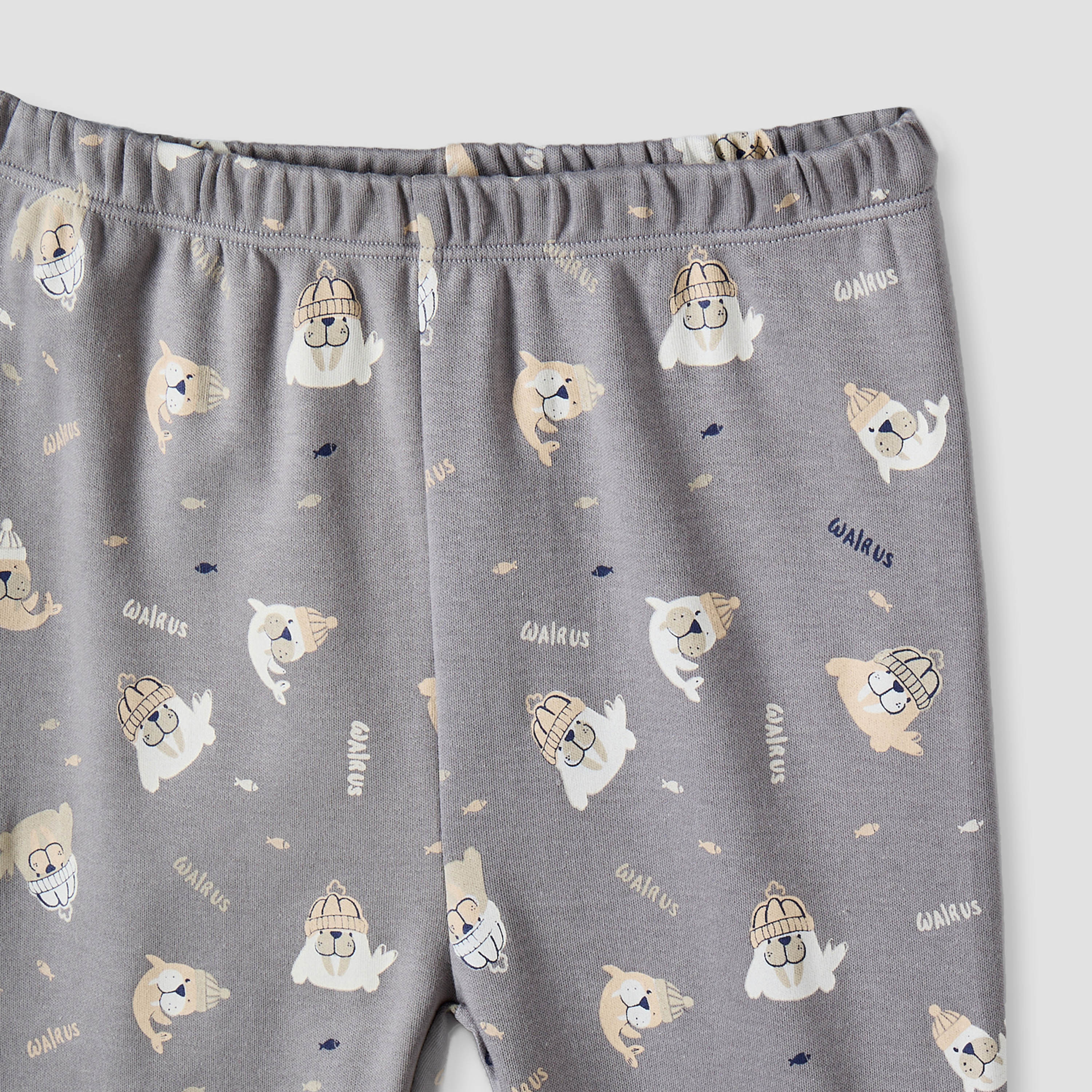 طقم بيجاما قطن بياقة دائرية وأكمام طويلة بطبعة حيوان الفظ من جونيورز-baby-boys-clothing-nightwear-pyjamasets-image-8