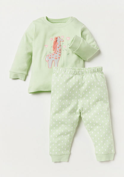 Juniors Applique Detail Long Sleeve T-shirt and Pyjama Set