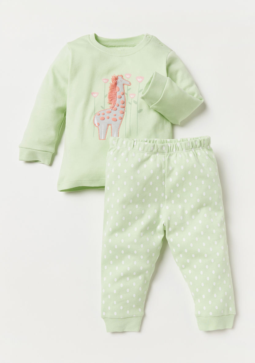 Juniors Applique Detail Long Sleeve T-shirt and Pyjama Set-Pyjama Sets-image-0