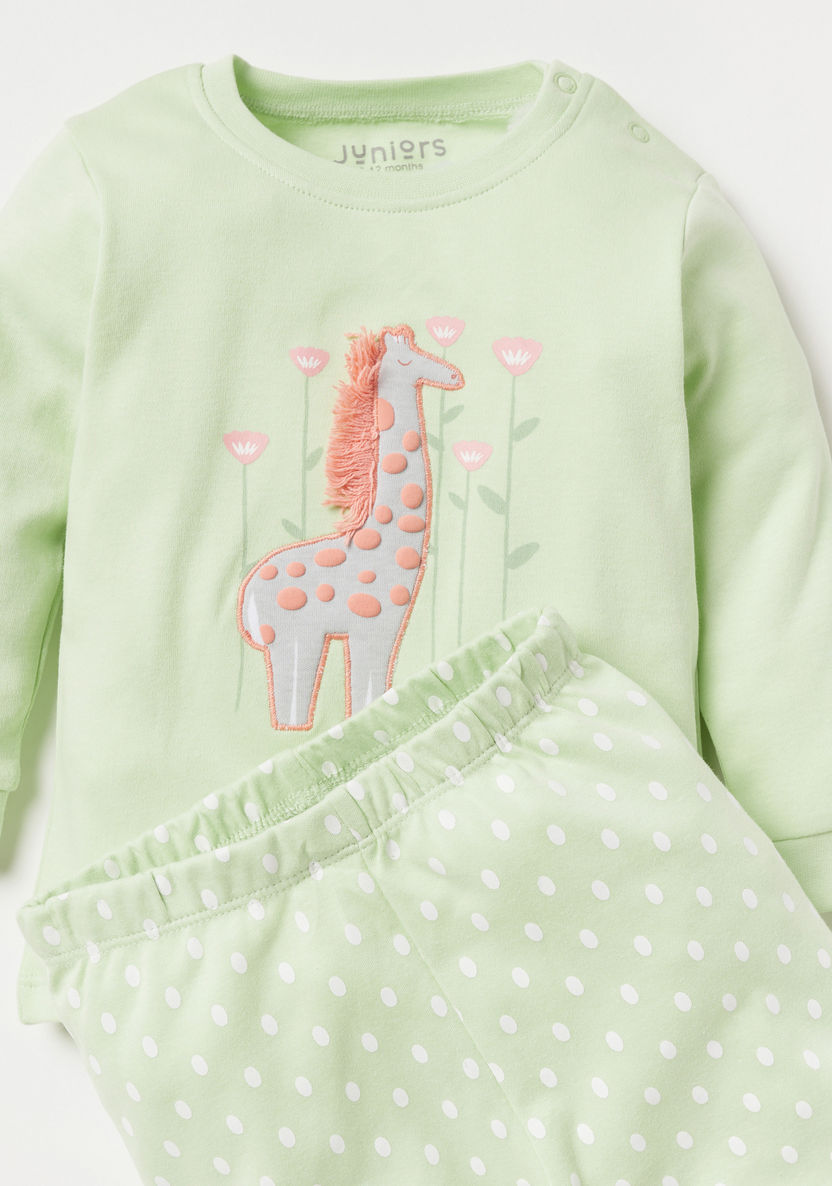 Juniors Applique Detail Long Sleeve T-shirt and Pyjama Set-Pyjama Sets-image-3