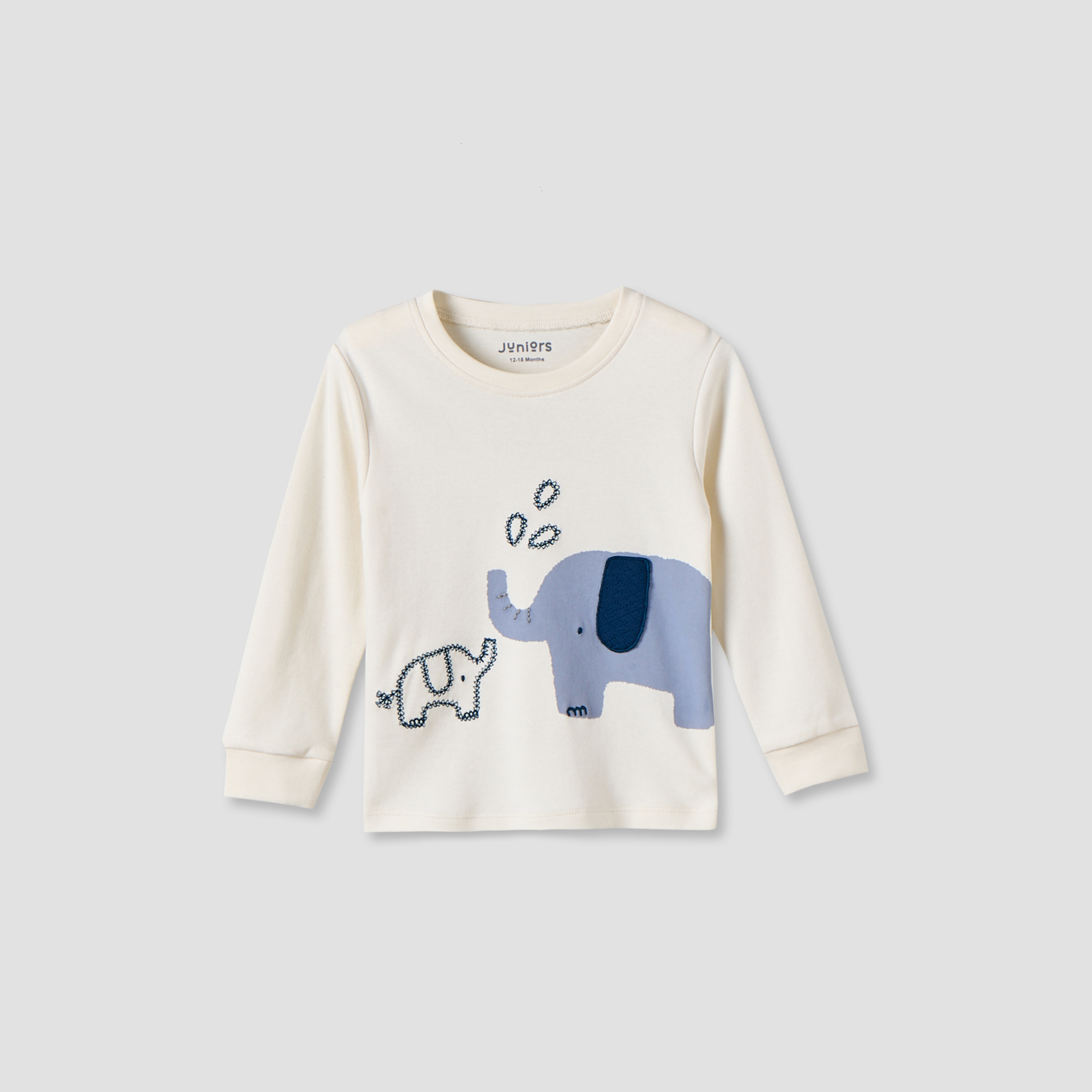 طقم بيجاما قطن بأكمام طويلة وياقة مستديرة وطبعات فيل من جونيورز-baby-boys-clothing-nightwear-pyjamasets-image-3