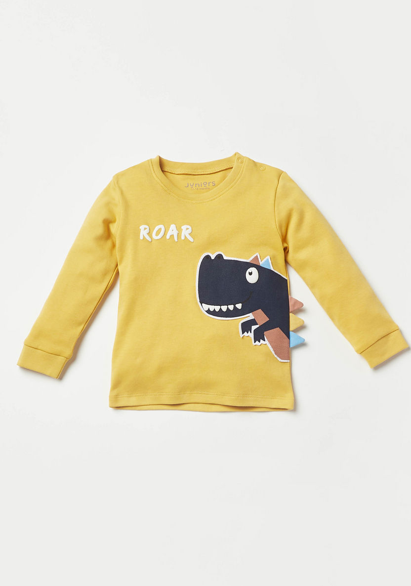 Juniors Dinosaur Print Long Sleeves T-shirt and Pyjama Set-Pyjama Sets-image-1