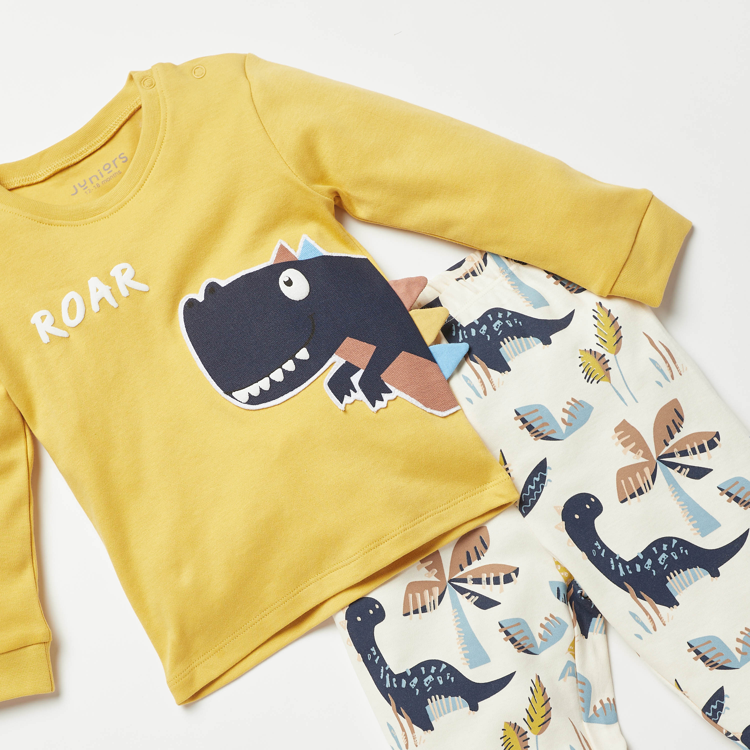 Juniors Dinosaur Print Long Sleeves T-shirt and Pyjama Set-baby-boys-clothing-nightwear-pyjamasets-image-4