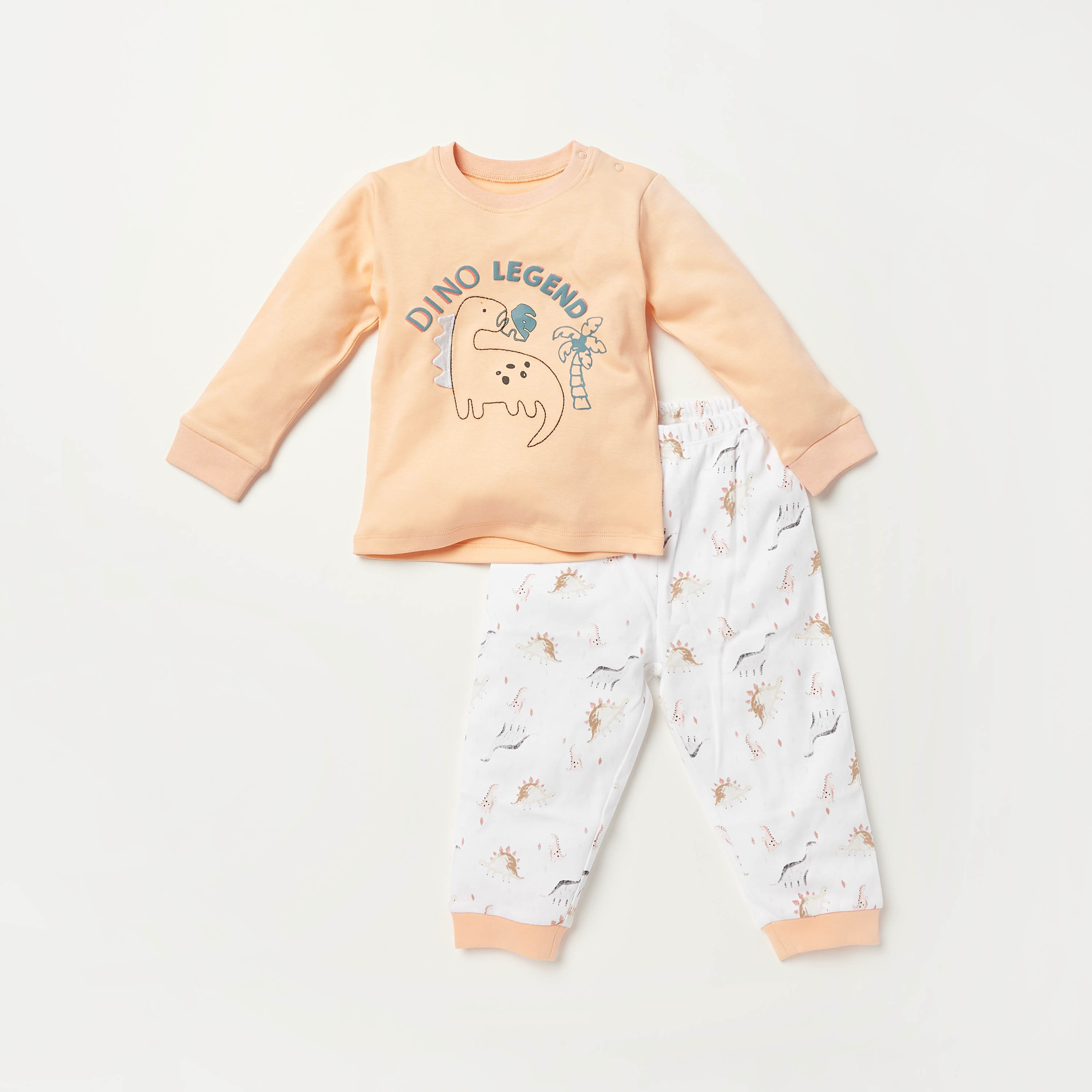 Juniors Dinosaur Print Long Sleeves T-shirt and Pyjama Set-baby-boys-clothing-nightwear-pyjamasets-image-1