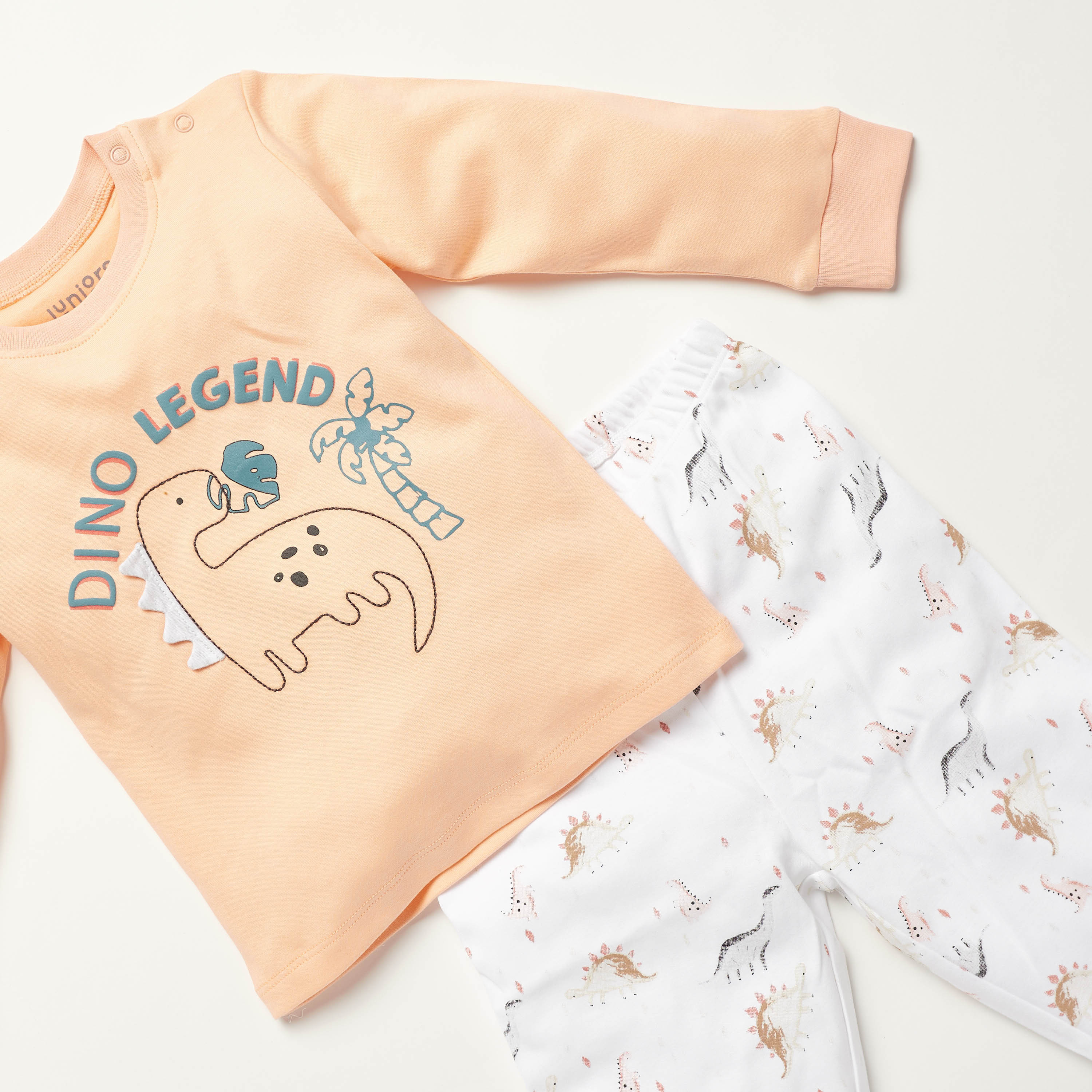 Juniors Dinosaur Print Long Sleeves T-shirt and Pyjama Set-baby-boys-clothing-nightwear-pyjamasets-image-3