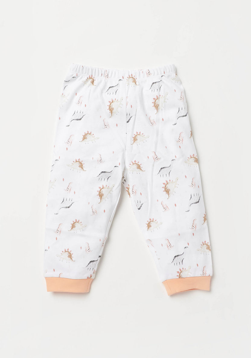 Juniors Dinosaur Print Long Sleeves T-shirt and Pyjama Set-Pyjama Sets-image-3
